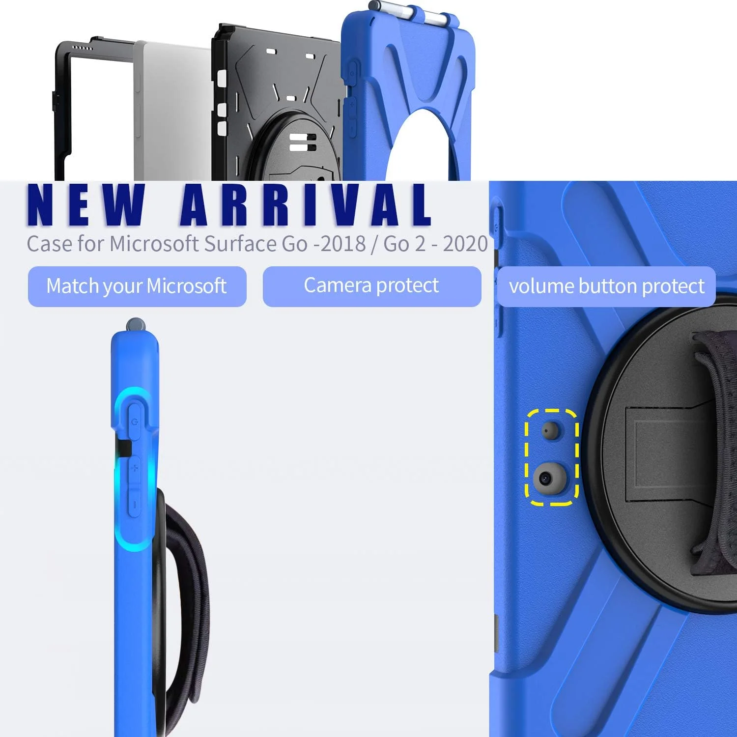 کیف ZXHYliang برای مایکروسافت Surface Go 4 2023 / Go 3 2021 / Go 2 2020 / Surface Go 2018: دارای نگهدارنده قلم، کاور هیبریدی قابل حمل و ضد ضربه، دسته قلاب و حلقه چرخان، بند شانه. (آبی) کیف ZXHYliang برای مایکروسافت Surface Go 4 2023 / Go 3 2021 / Go 2 2020 / Surface Go 2018: دارای نگهدارنده قلم، کاور هیبریدی قابل حمل و ضد ضربه، دسته قلاب و حلقه چرخان، بند شانه. (آبی)