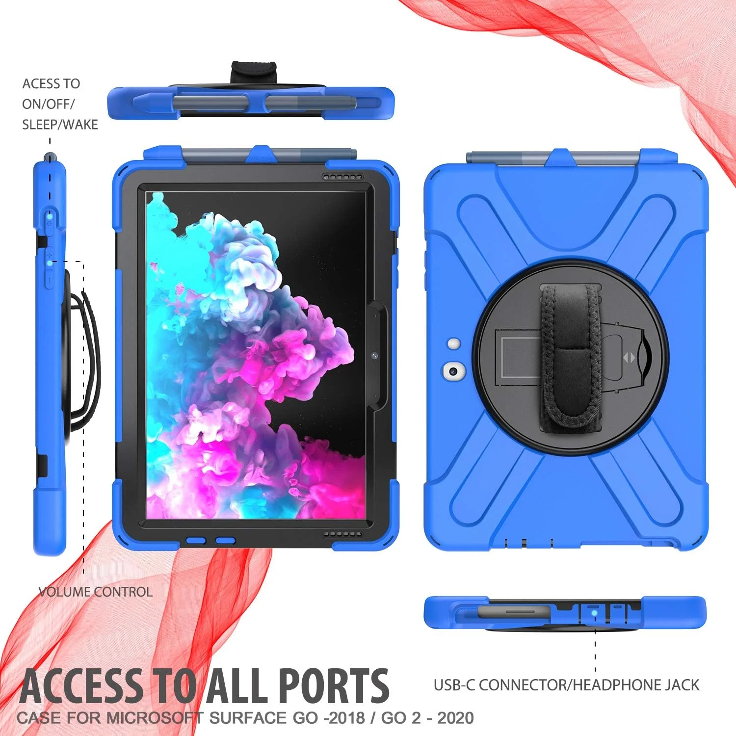 کیف ZXHYliang برای مایکروسافت Surface Go 4 2023 / Go 3 2021 / Go 2 2020 / Surface Go 2018: دارای نگهدارنده قلم، کاور هیبریدی قابل حمل و ضد ضربه، دسته قلاب و حلقه چرخان، بند شانه. (آبی) کیف ZXHYliang برای مایکروسافت Surface Go 4 2023 / Go 3 2021 / Go 2 2020 / Surface Go 2018: دارای نگهدارنده قلم، کاور هیبریدی قابل حمل و ضد ضربه، دسته قلاب و حلقه چرخان، بند شانه. (آبی)