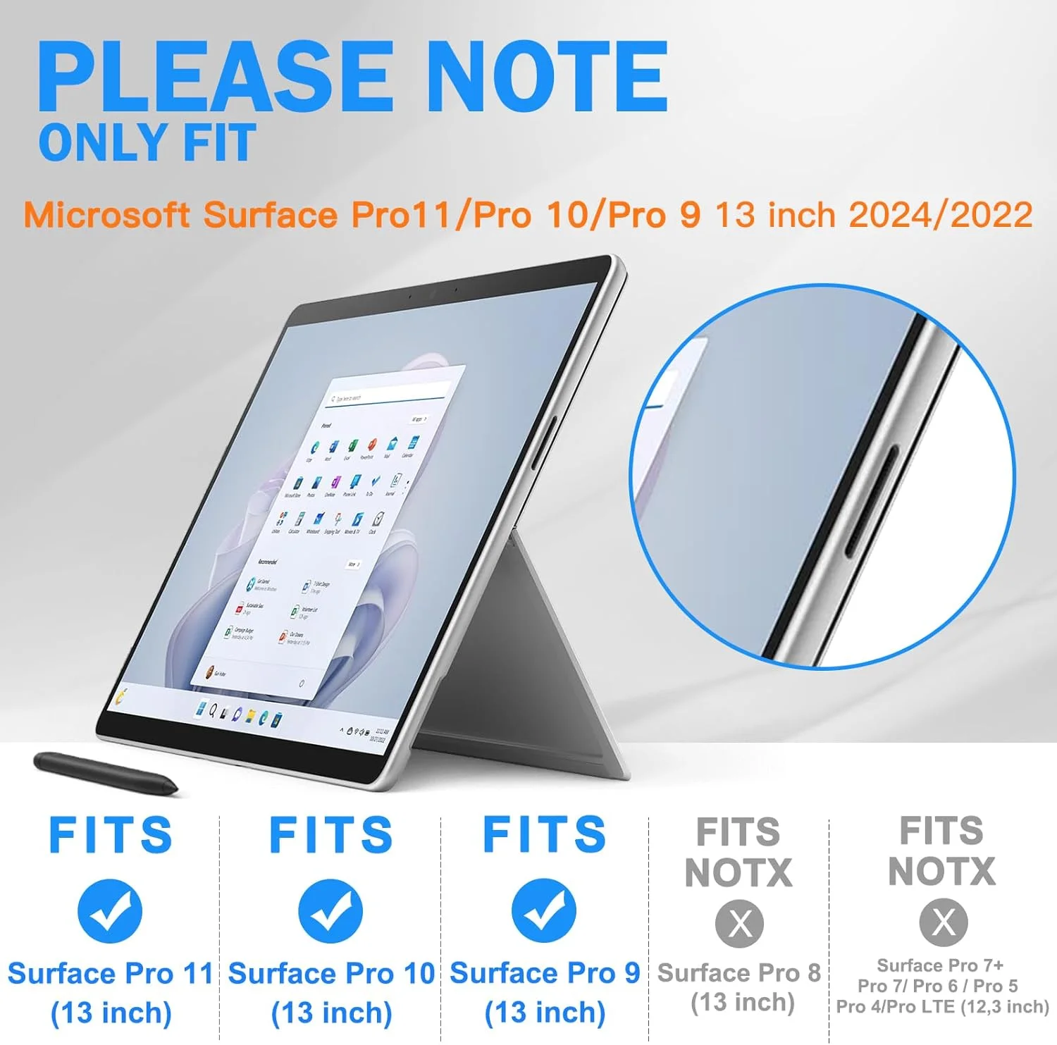 کیف محافظ مقاوم BRAECNstock برای مایکروسافت Surface Pro 11/10/9، اندازه 13 اینچ، با پایه چرخان و بند دستی، جای قلم، سازگار با کیبورد Type Cover، رنگ مشکی