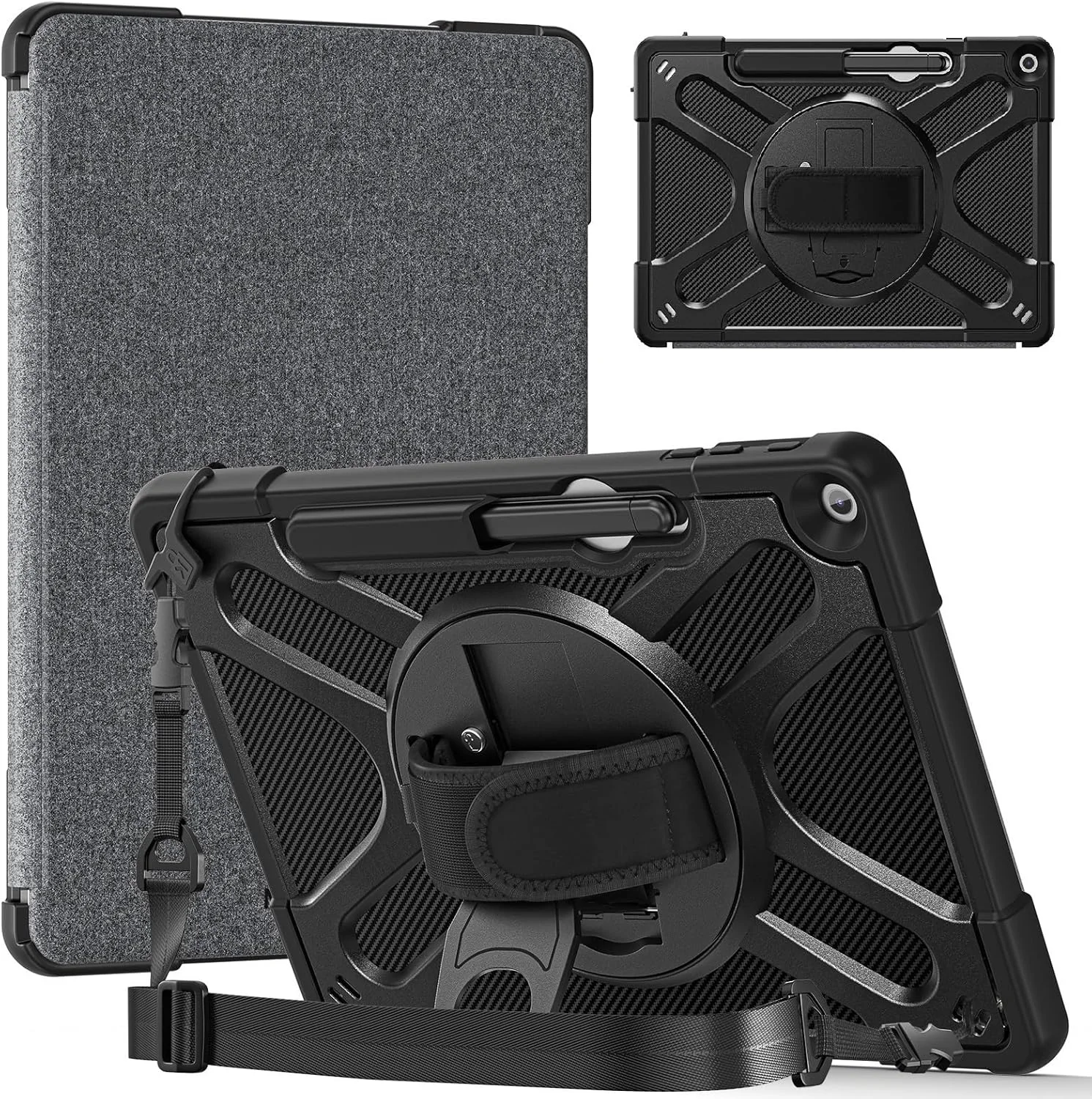 کاور محافظ SLLMYYX برای مایکروسافت سرفیس پرو 12 اینچ (نسخه 2025)، کاور ضد ضربه چرخان 360 درجه با بند دستی، سازگار با کیبورد تایپ کاور (مشکی)