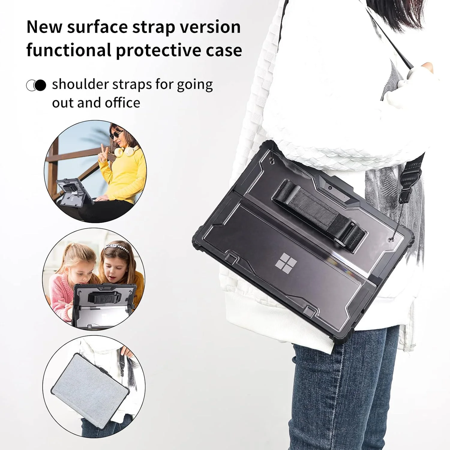 کیف محافظ AOAO برای مایکروسافت Surface Go 1/2/3 به همراه بند شانه، بند دستی، نگهدارنده قلم استایلوس، مقاوم، ضد ضربه و ضد سقوط