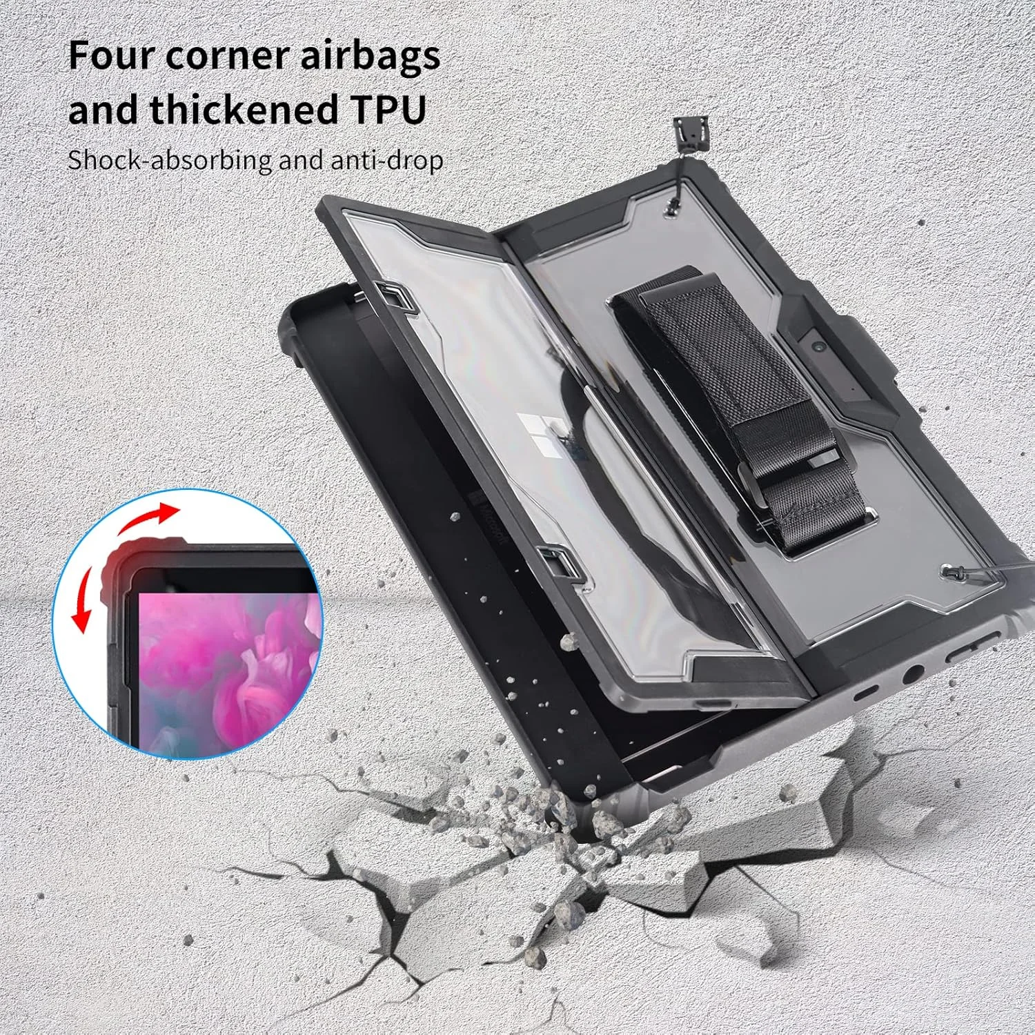 کیف محافظ AOAO برای مایکروسافت Surface Go 1/2/3 به همراه بند شانه، بند دستی، نگهدارنده قلم استایلوس، مقاوم، ضد ضربه و ضد سقوط