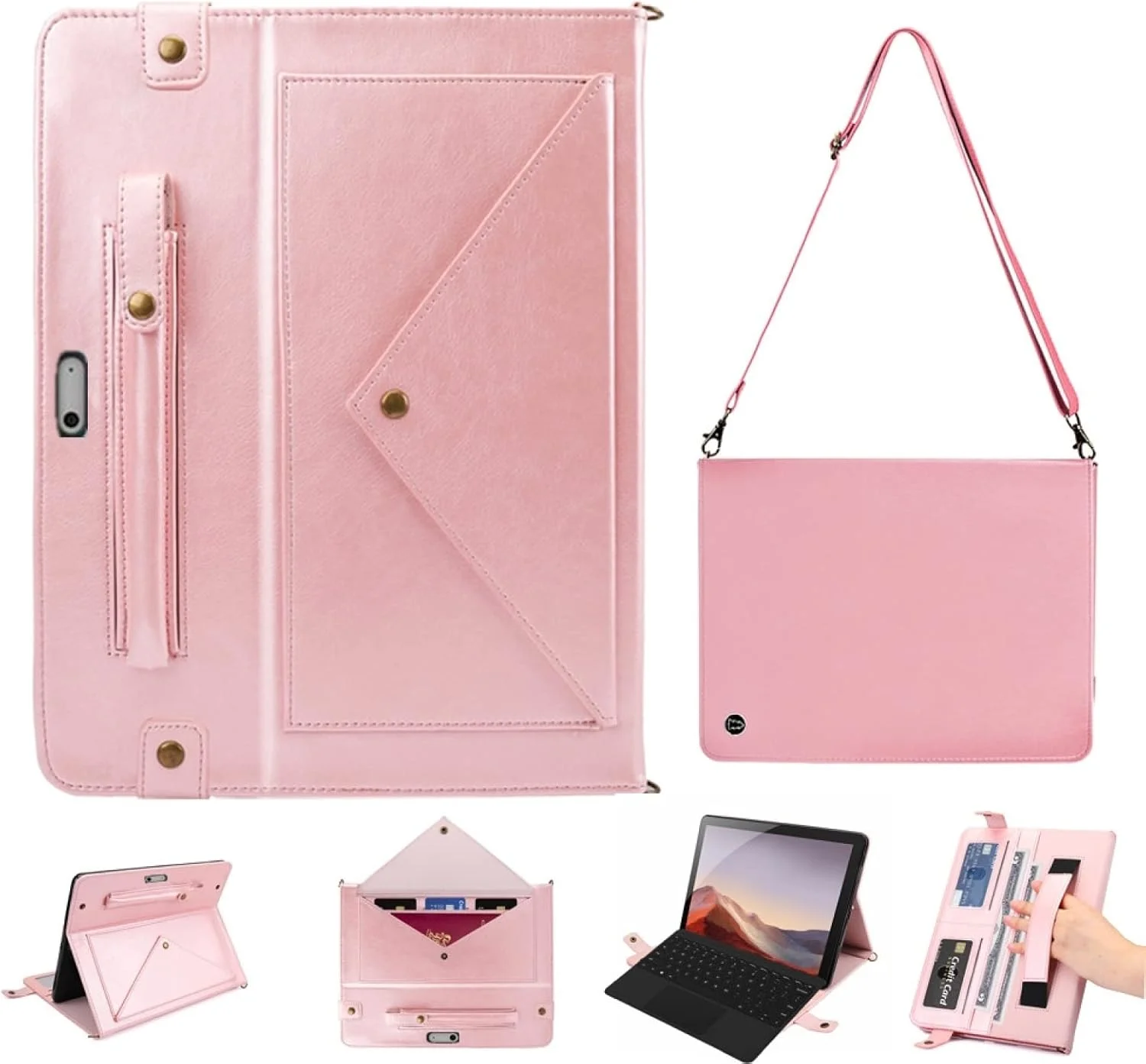 کیف های گوشی QIHANG SHIHUI مناسب برای تبلت Microsoft Surface Pro 8، مدل پاکتی، چرمی، رنگ ثابت (مشکی)(قرمز)(رزگلد)(آبی)(قهوه ای) (رنگ: رزگلد)