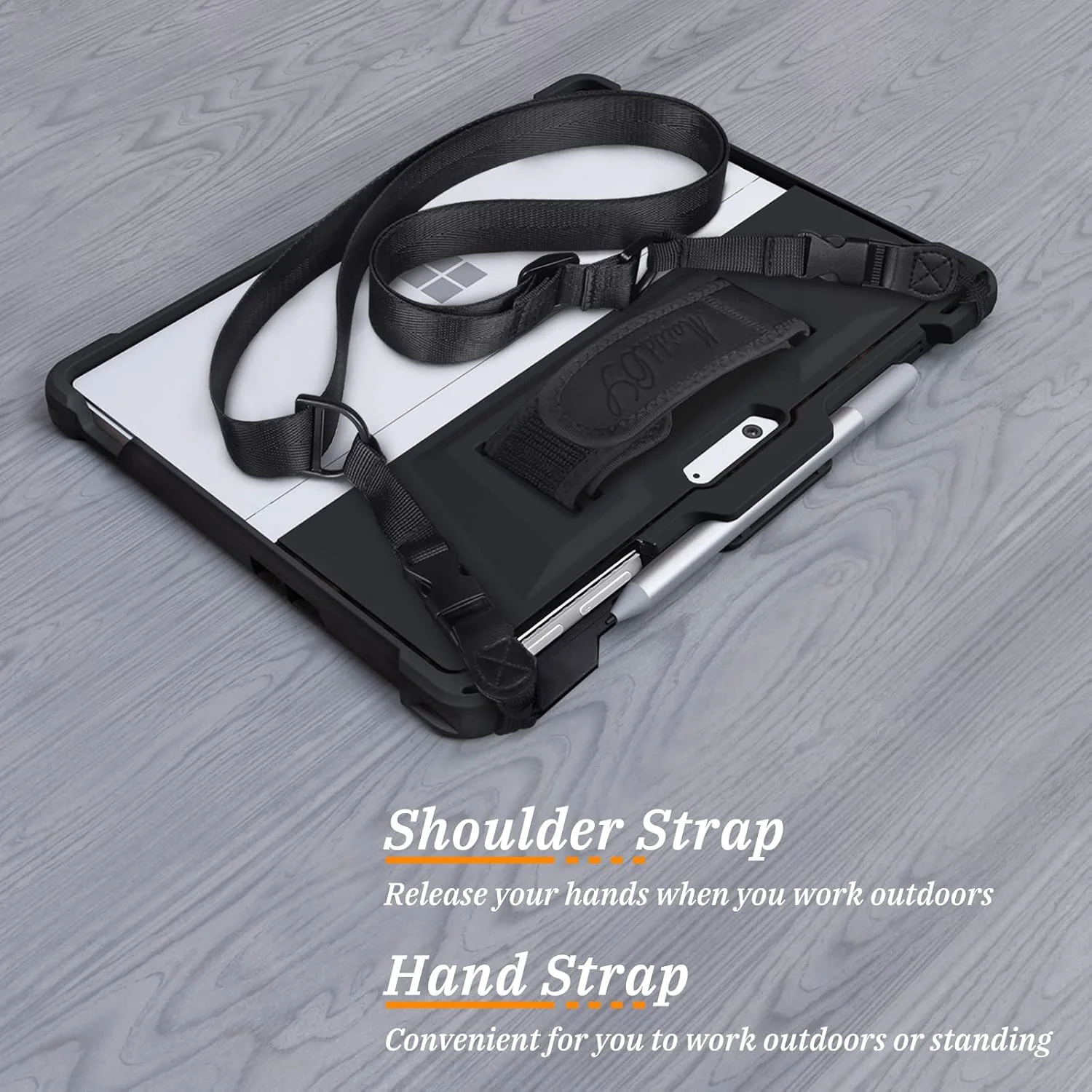 کیف محافظ HZmeris Surface Pro 9 برای مایکروسافت Surface 13 اینچی 2022، کاور محافظ با بند دستی/بند شانه، سازگار با کیبورد - مشکی