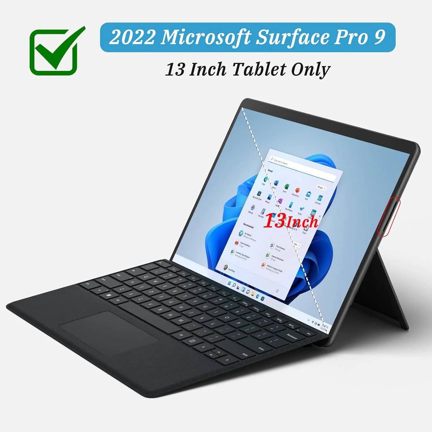 کیف محافظ HZmeris Surface Pro 9 برای مایکروسافت Surface 13 اینچی 2022، کاور محافظ با بند دستی/بند شانه، سازگار با کیبورد - مشکی
