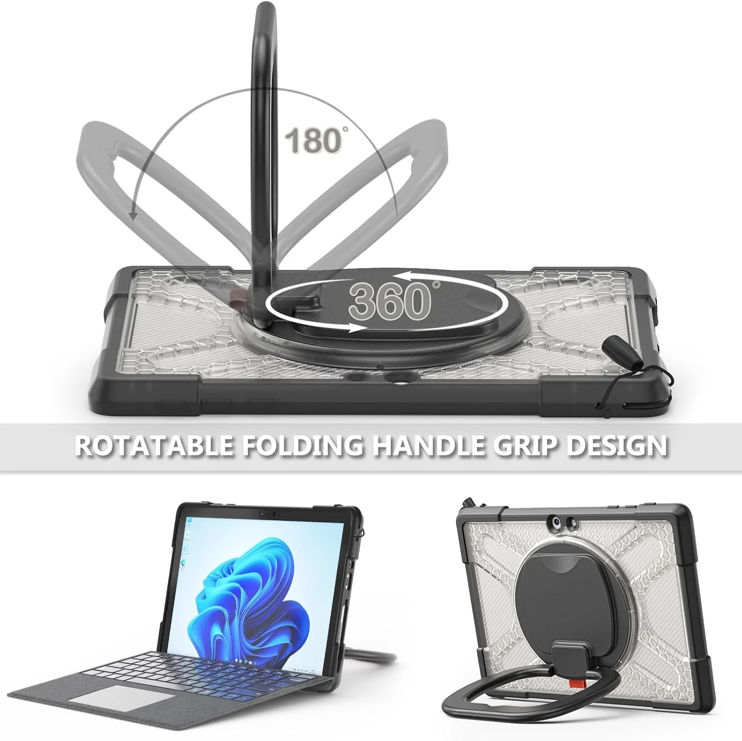 کاور محافظ مقاوم مناسب برای مایکروسافت Surface Pro 7/7+/6/5/4 12.3 اینچی، با پایه 360 درجه و محافظ ضربه گیر (شفاف) کاور محافظ مقاوم مناسب برای مایکروسافت Surface Pro 7/7+/6/5/4 12.3 اینچی، با پایه 360 درجه و محافظ ضربه گیر (شفاف)