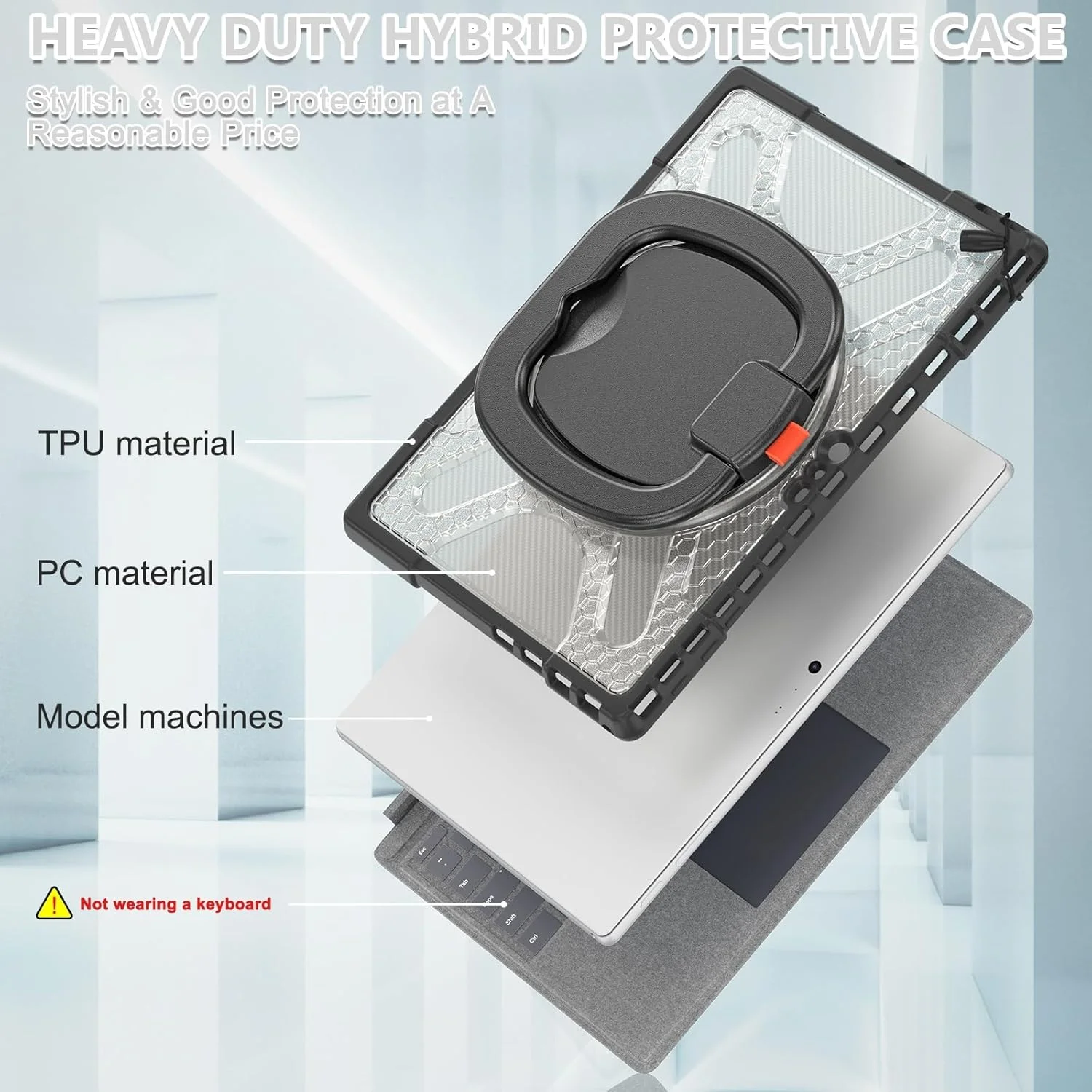 کیف محافظ تبلت دجیتو مناسب برای مایکروسافت Surface Pro 7/6 / 5/4 / 7+ با پایه چرخان برای کیبورد Type Cover با استند، کاور محافظ مقاوم در برابر ضربه (شفاف)