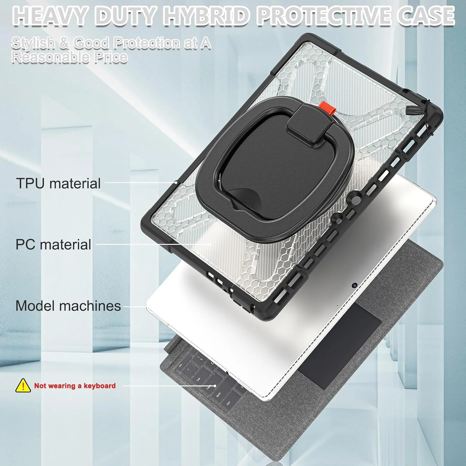 کاور ضد ضربه سازگار با مایکروسافت Surface Pro 8 13 اینچی، کاور مقاوم و بادوام با پایه و محافظ سپر (شفاف) کاور ضد ضربه سازگار با مایکروسافت Surface Pro 8 13 اینچی، کاور مقاوم و بادوام با پایه و محافظ سپر (شفاف)