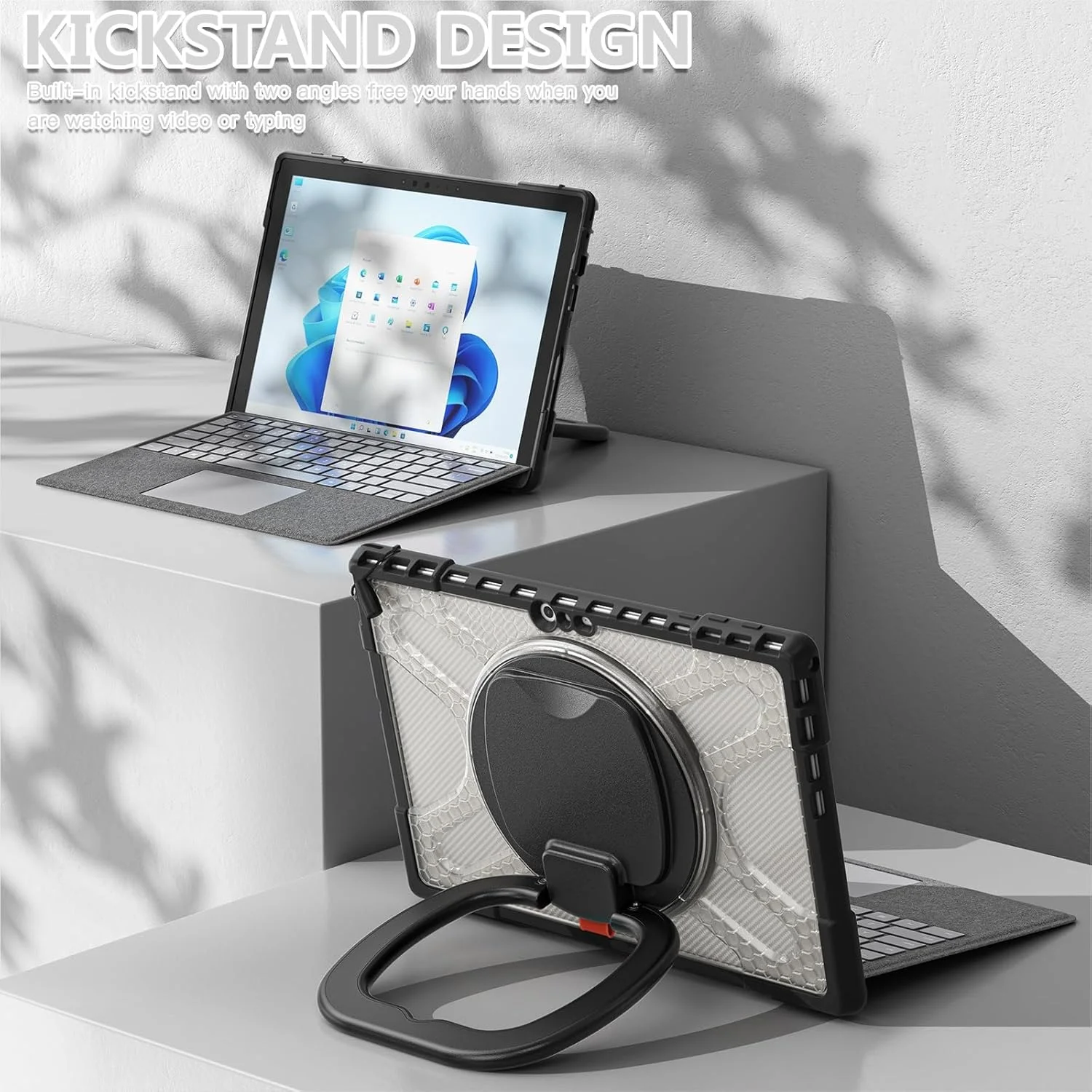 کیف محافظ تبلت دجیتو مناسب برای مایکروسافت Surface Pro 7/6 / 5/4 / 7+ با پایه چرخان برای کیبورد Type Cover با استند، کاور محافظ مقاوم در برابر ضربه (شفاف)