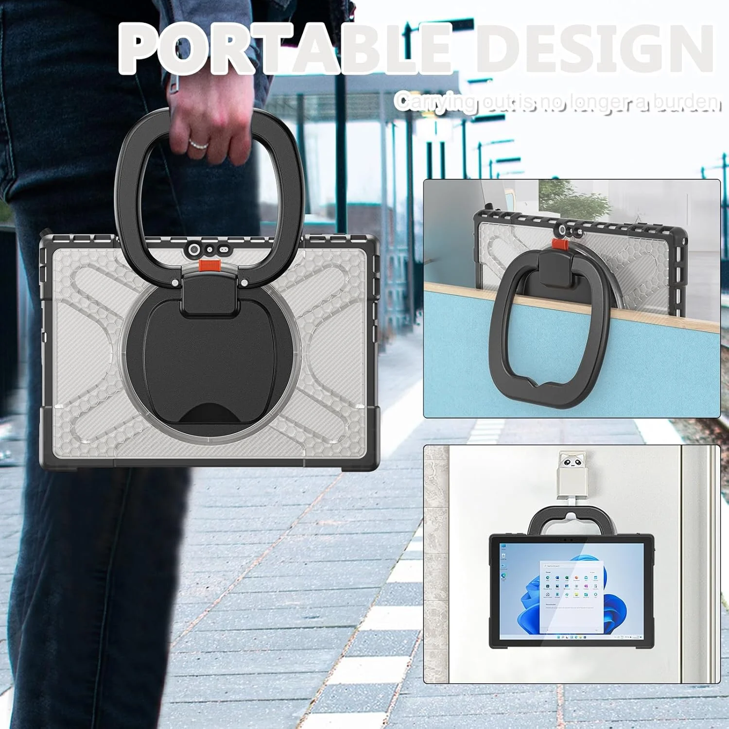 کیف محافظ تبلت دجیتو مناسب برای مایکروسافت Surface Pro 7/6 / 5/4 / 7+ با پایه چرخان برای کیبورد Type Cover با استند، کاور محافظ مقاوم در برابر ضربه (شفاف)