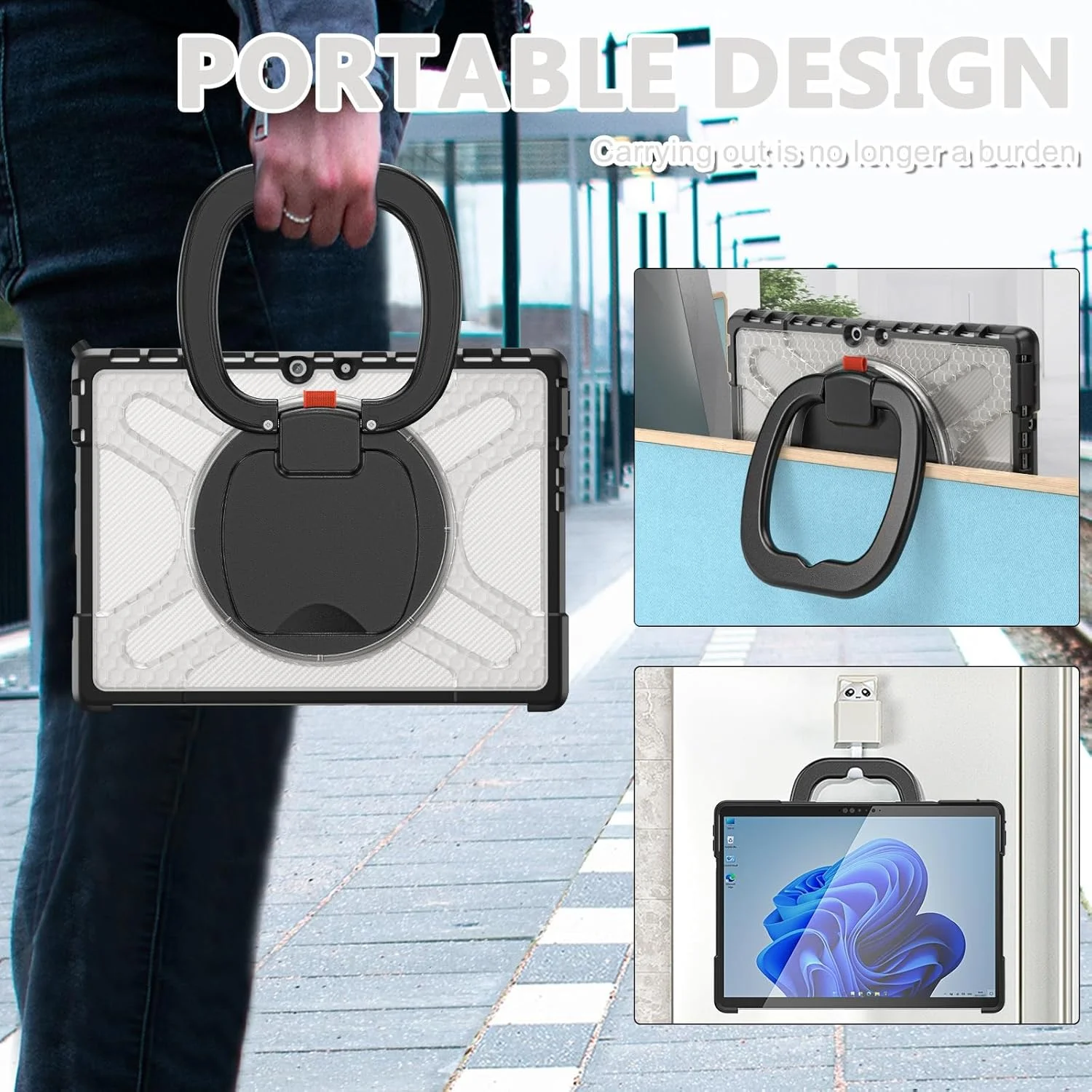 کاور ضد ضربه سازگار با مایکروسافت Surface Pro 8 13 اینچی، کاور مقاوم و بادوام با پایه و محافظ سپر (شفاف) کاور ضد ضربه سازگار با مایکروسافت Surface Pro 8 13 اینچی، کاور مقاوم و بادوام با پایه و محافظ سپر (شفاف)