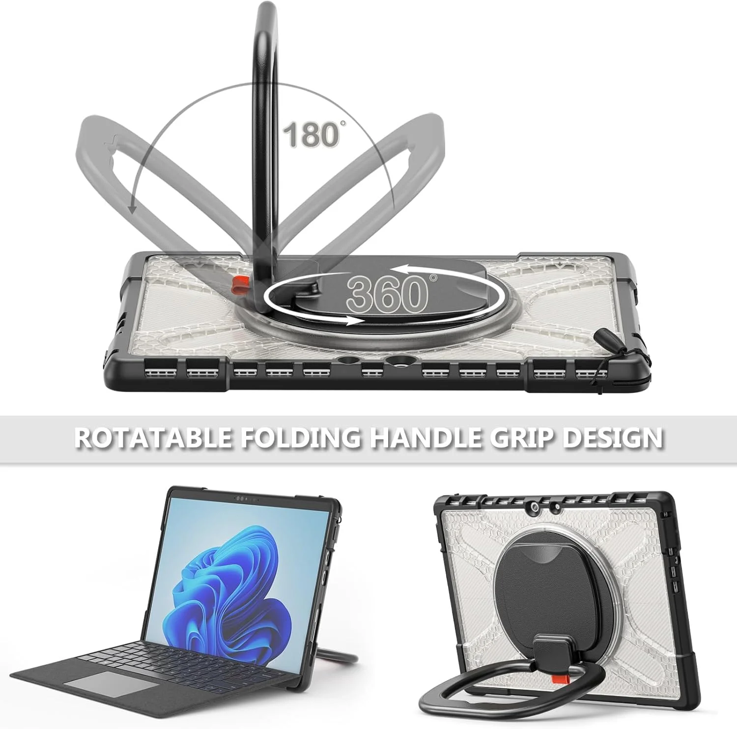 کاور ضد ضربه سازگار با مایکروسافت Surface Pro 8 13 اینچی، کاور مقاوم و بادوام با پایه و محافظ سپر (شفاف) کاور ضد ضربه سازگار با مایکروسافت Surface Pro 8 13 اینچی، کاور مقاوم و بادوام با پایه و محافظ سپر (شفاف)