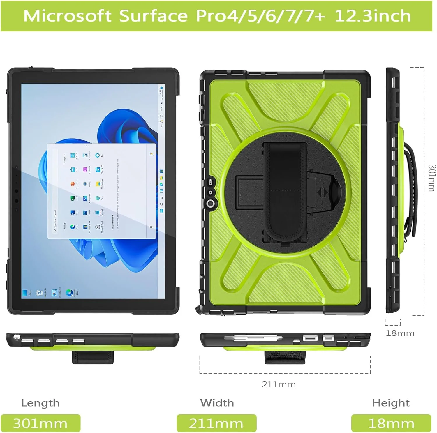 کاور SLLMYYX برای تبلت 12.3 اینچی Microsoft Surface Pro 7+ Plus/Pro 7/6/5/4، کاور ضد ضربه چرخان 360 درجه با بند دستی، سازگار با کیبورد Type Cover (سبز زرد) کاور SLLMYYX برای تبلت 12.3 اینچی Microsoft Surface Pro 7+ Plus/Pro 7/6/5/4، کاور ضد ضربه چرخان 360 درجه با بند دستی، سازگار با کیبورد Type Cover (سبز زرد)