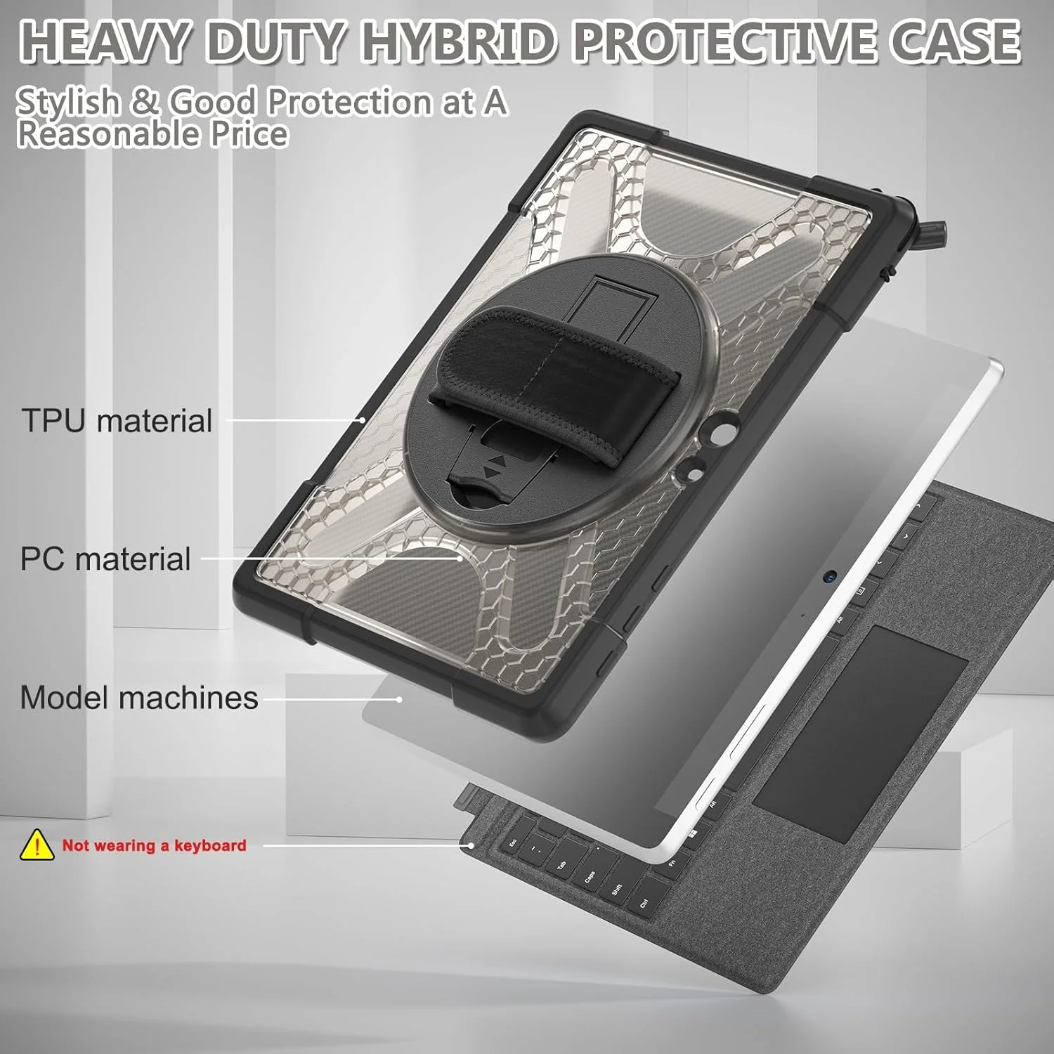 محافظ تبلت سازگار با مایکروسافت Surface Go 4/3/2/1 10.5 اینچی - قاب محافظ بادوام با پایه و دسته چرخشی، ضد ضربه