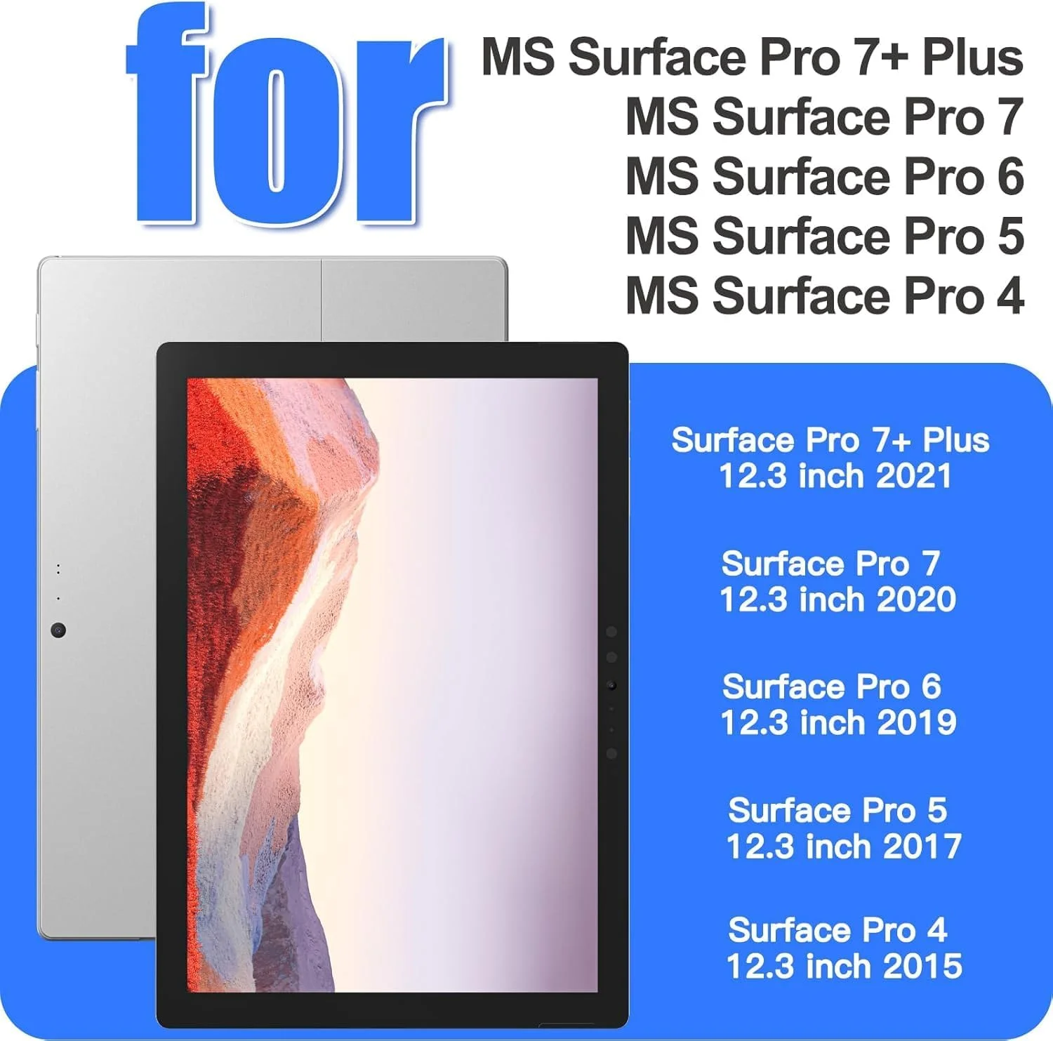 کاور محافظتی مقاوم مایکروسافت سرفیس پرو 7 / پرو 6 / پرو 5 / پرو 2017 / پرو 4 / پرو LTE، همراه با جای قلم، بند دستی، پایه چرخان و بند شانه، کاور سیلیکونی ضد ضربه مشکی