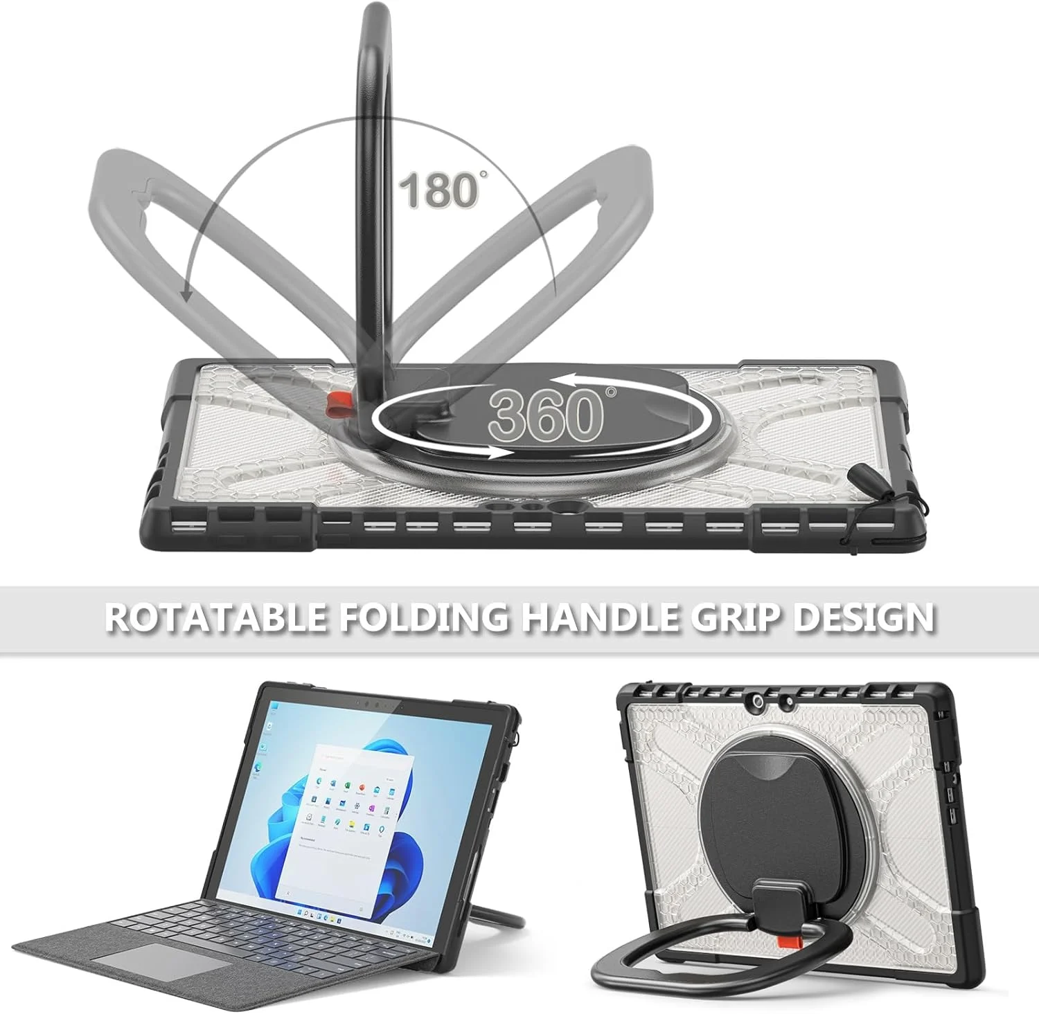 کیف محافظ تبلت دجیتو مناسب برای مایکروسافت Surface Pro 7/6 / 5/4 / 7+ با پایه چرخان برای کیبورد Type Cover با استند، کاور محافظ مقاوم در برابر ضربه (شفاف)