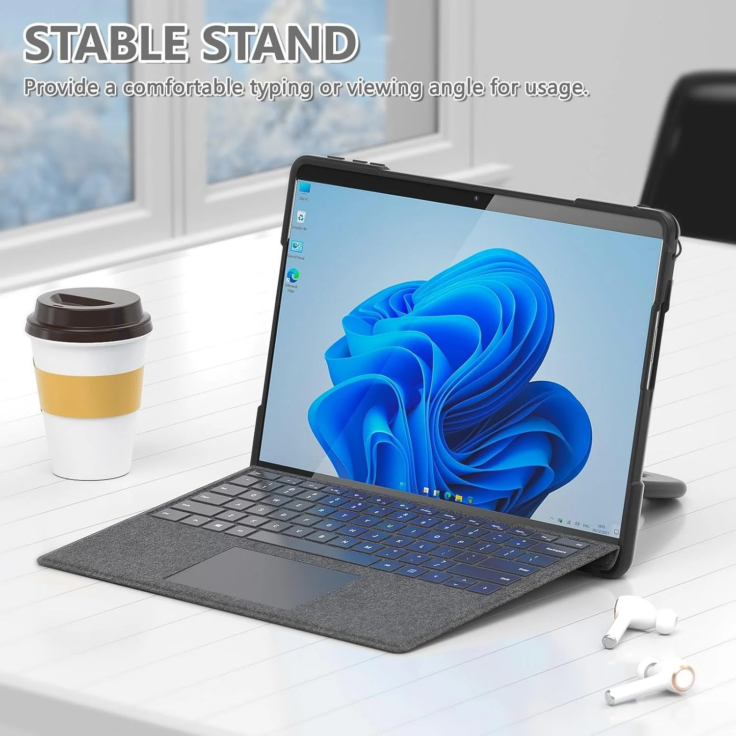 کیف محافظ مقاوم و ضد ضربه با پایه چرخان برای تبلت 13 اینچی Microsoft Surface Pro 11/Pro 10/Pro 9، سازگار با کیبورد Type Cover و دارای پایه نگهدارنده (مشکی)