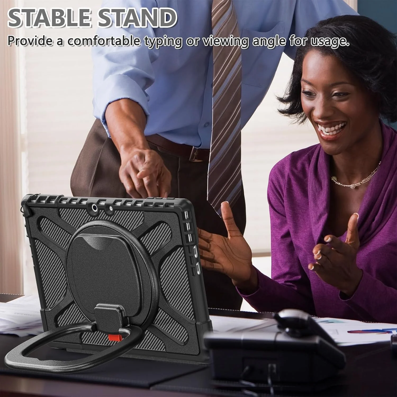 کیف محافظ مقاوم و ضد ضربه با پایه چرخان برای تبلت 13 اینچی Microsoft Surface Pro 11/Pro 10/Pro 9، سازگار با کیبورد Type Cover و دارای پایه نگهدارنده (مشکی)