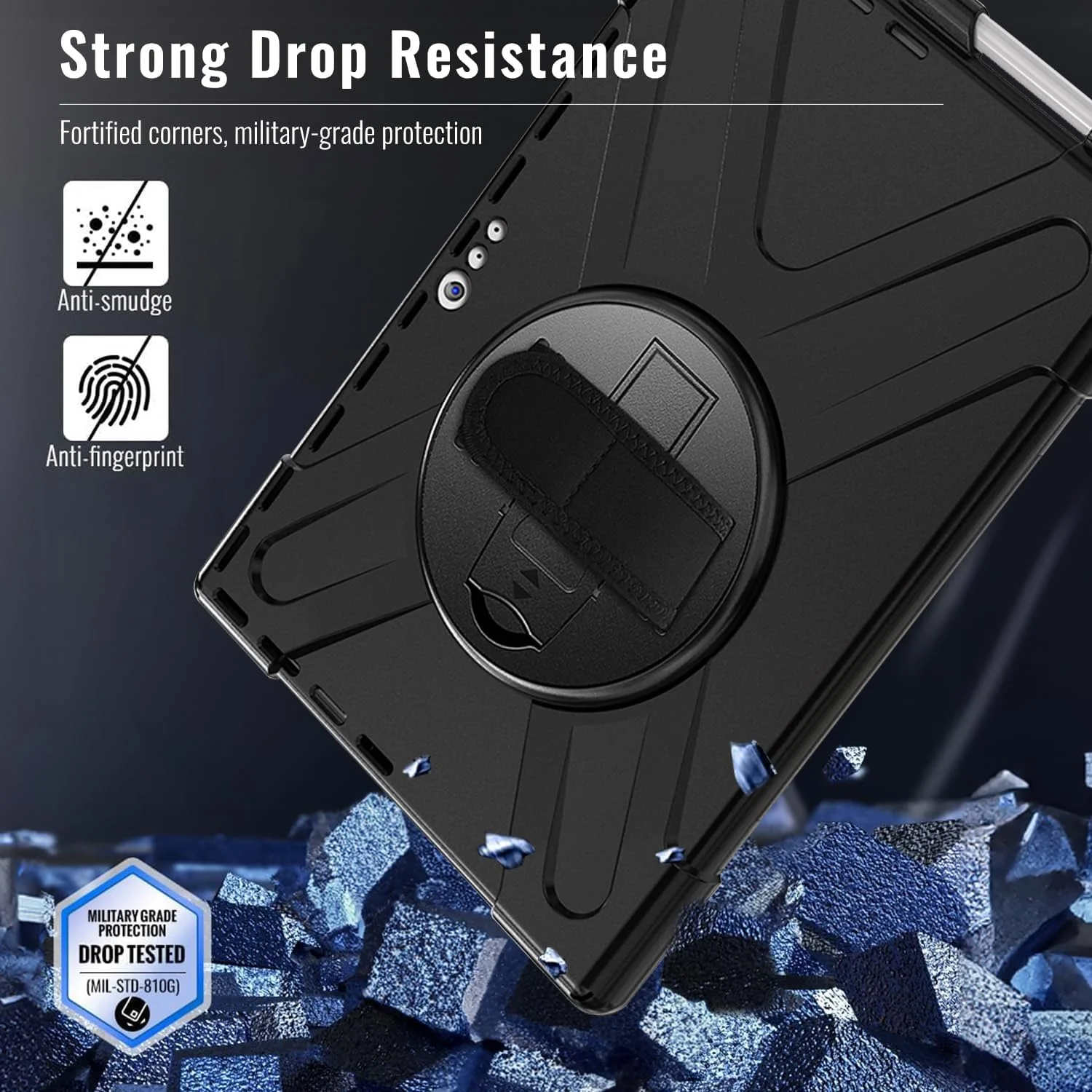 کاور محافظتی مقاوم مایکروسافت سرفیس پرو 7 / پرو 6 / پرو 5 / پرو 2017 / پرو 4 / پرو LTE، همراه با جای قلم، بند دستی، پایه چرخان و بند شانه، کاور سیلیکونی ضد ضربه مشکی