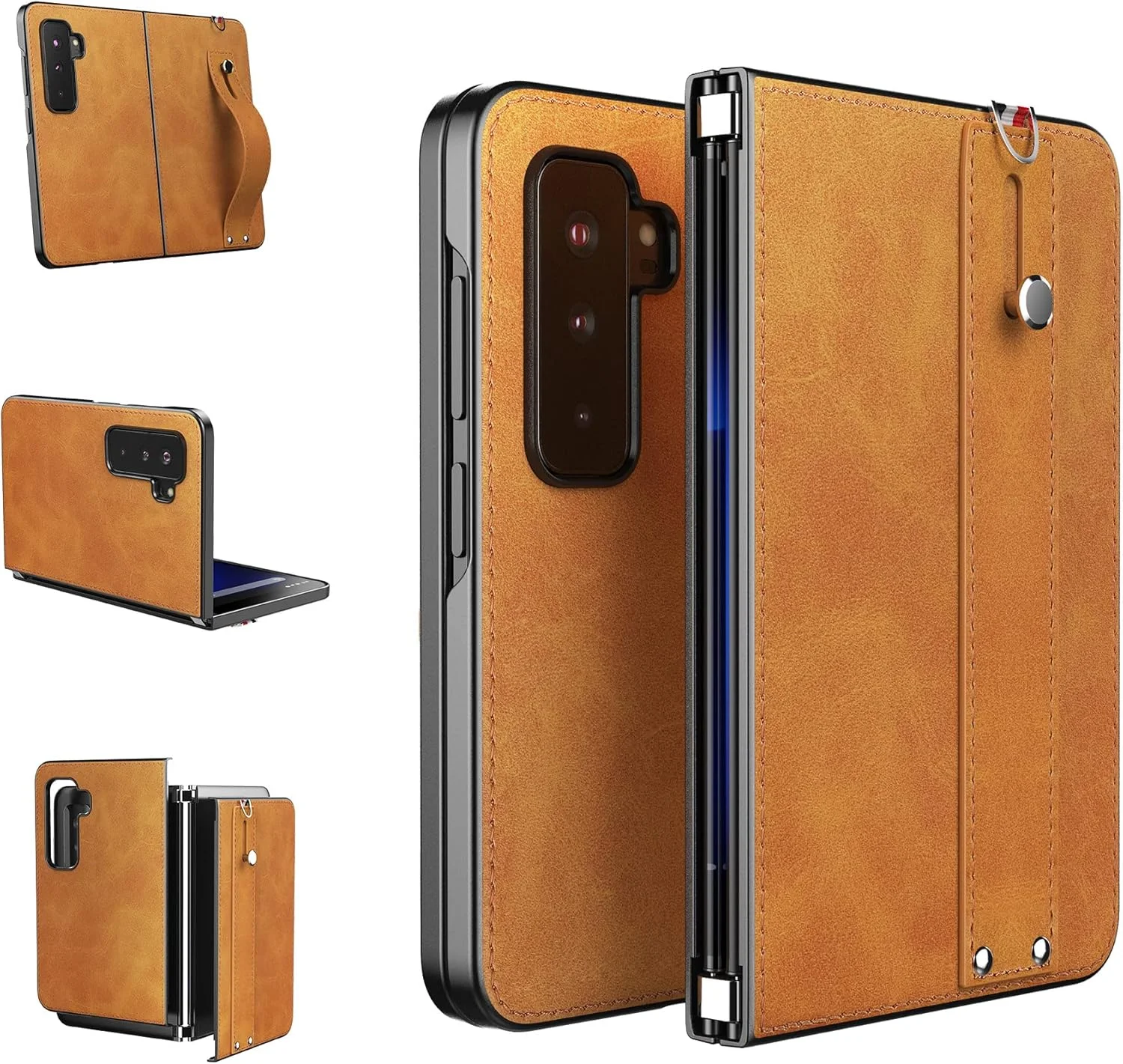 کاور چرمی Foluu برای Microsoft Surface Duo 2، کاور چرمی Surface Duo 2 به همراه بند دستی، [باریک و سبک] کاور پشتی چرمی PU، هولدر PC سخت محافظ تلفن برای Microsoft Surface Duo 2 (زرد)