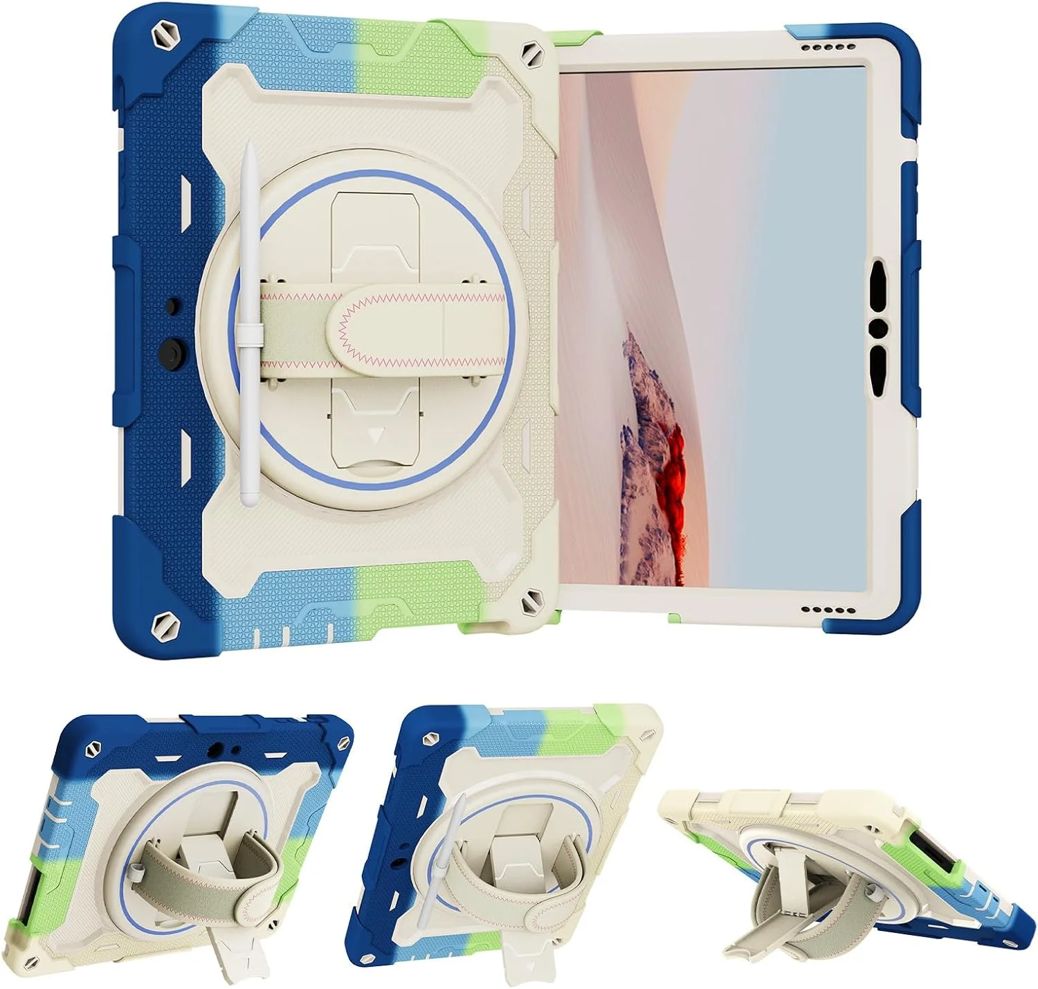 SLLMYYX Case for Microsoft Surface Go 3 2021/Surface Go 2 2020 10.5 inch, 360 Degree Swivel Kickstand Hand Shoulder Strap Shockproof Armor Grip Stand Protective Cover (Colorful Blue)