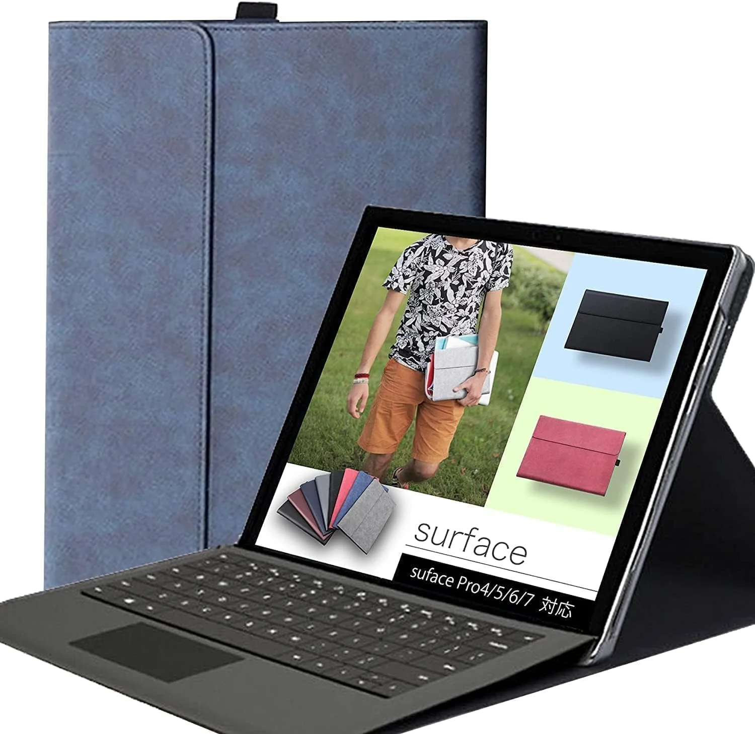 کاور محافظتی Gruattreay سازگار با Microsoft Surface Pro 12 اینچی (2025)، کاور مقاوم در برابر ضربه، کاور تجاری با نگهدارنده قلم برای Surface Pro 12 (آبی)