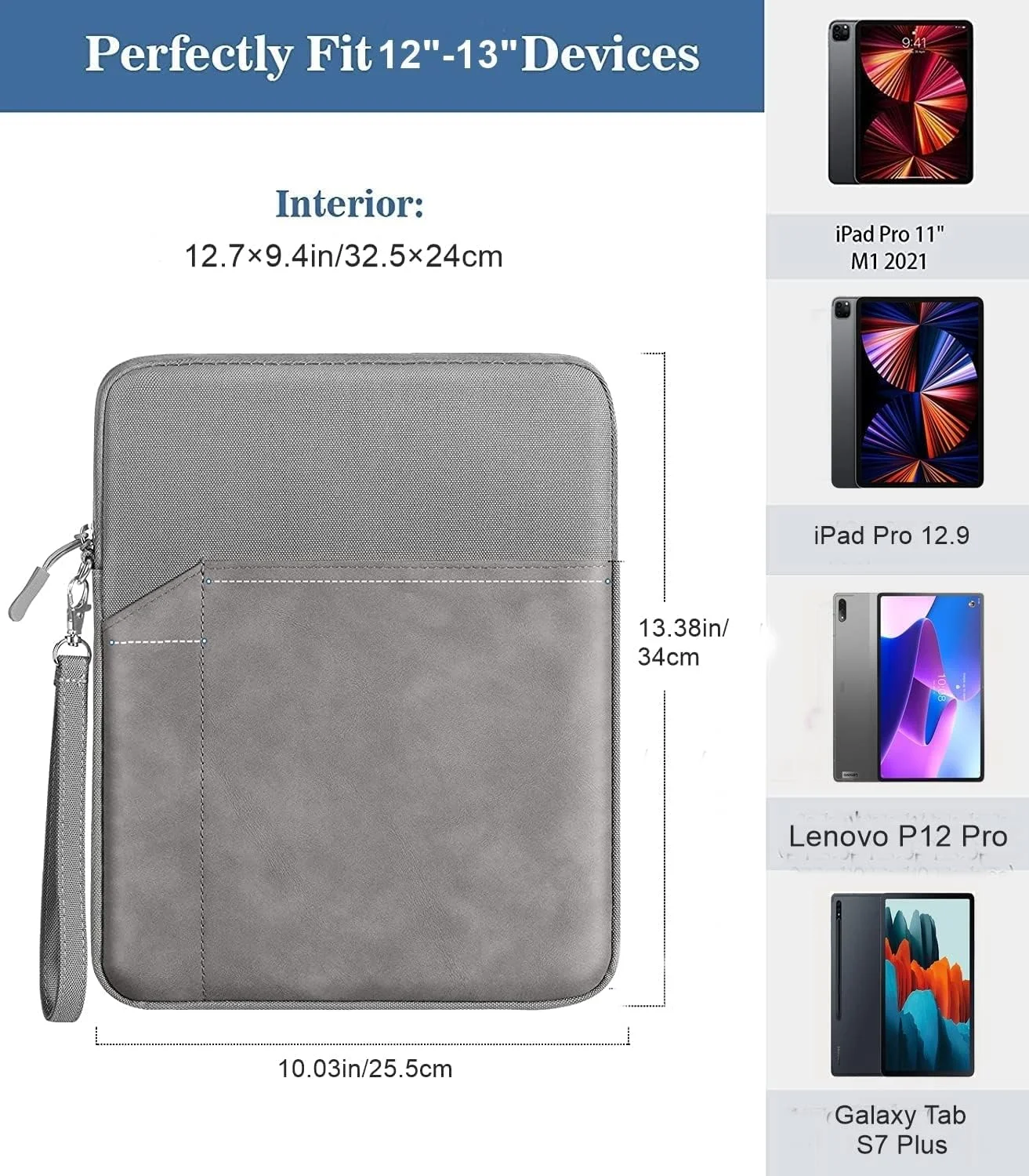 کاور آستینی تبلت پلی استر ProElite سایز 12 تا 13 اینچ مناسب برای Apple iPad Air 13/Pro 13/Pro 12.9، Samsung Galaxy Tab S7/S8/S9 Plus/S7/S9 FE Plus 12.4 اینچ، Lenovo Tab P12، Microsoft Surface Pro، خاکستری روشن کاور آستینی تبلت پلی استر ProElite سایز 12 تا 13 اینچ مناسب برای Apple iPad Air 13/Pro 13/Pro 12.9، Samsung Galaxy Tab S7/S8/S9 Plus/S7/S9 FE Plus 12.4 اینچ، Lenovo Tab P12، Microsoft Surface Pro، خاکستری روشن