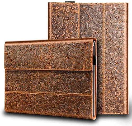 Gexmil Microsoft Surface Pro X Case 2020/2019 13-inch Surface Pro X Genuine Leather Cover Tablet,Fits Keyboard and Kickstand,Premium with Multiple Angle Viewing,Pattern-Brown