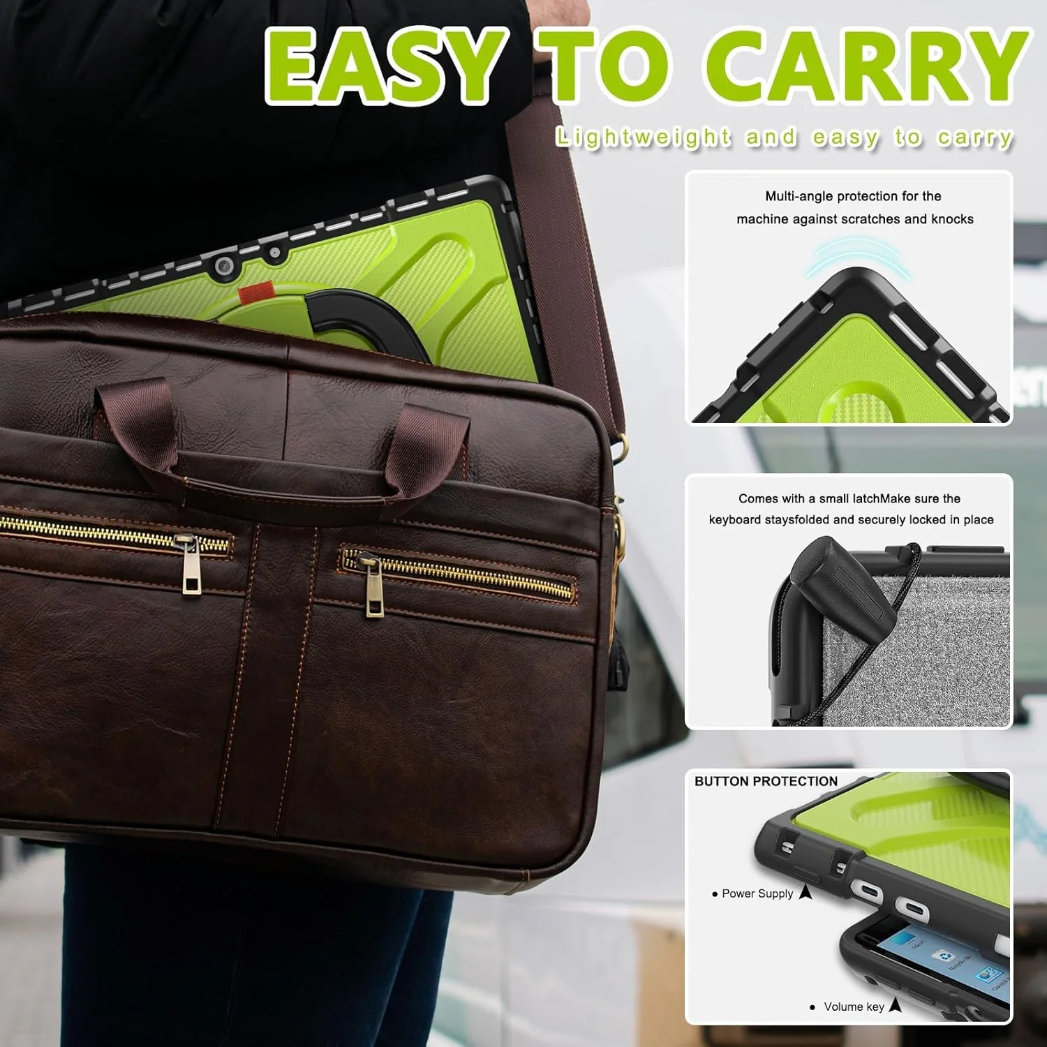 کیف محافظ سنگین و مقاوم سازگار با مایکروسافت سرفیس پرو 8 ۱۳ اینچی با پایه چرخان سازگار با کیبورد تایپ کاور با پایه نگهدارنده، کیف محافظ ضربه گیر و مقاوم در برابر ضربه (زرد سبز)