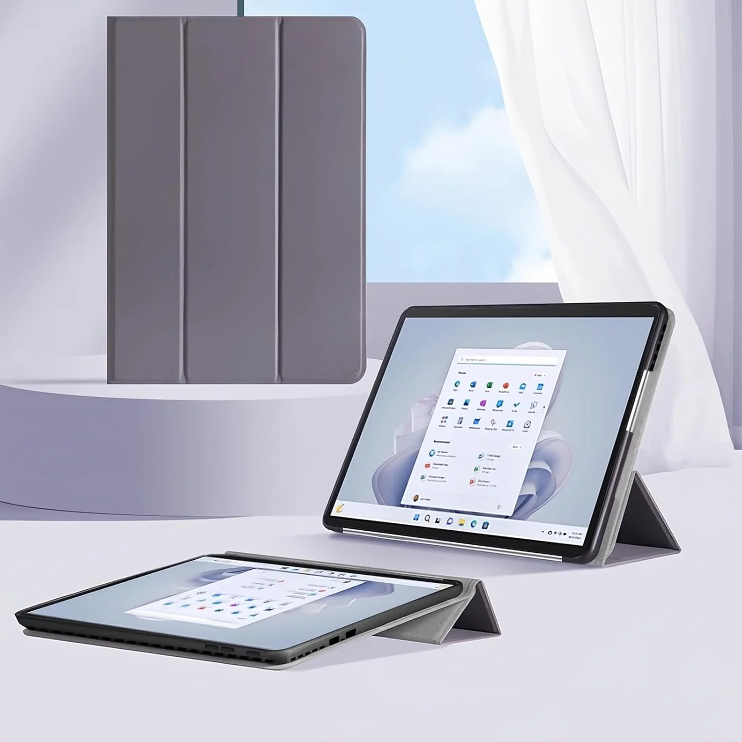 کاور Gruattreay سازگار با تبلت مایکروسافت Surface Pro 11/10/9 13 اینچی مدل 2024/2022، کاور چرمی TPU فوق العاده باریک و سبک با استند، ضد ضربه و مقاوم (بنفش خاکستری)