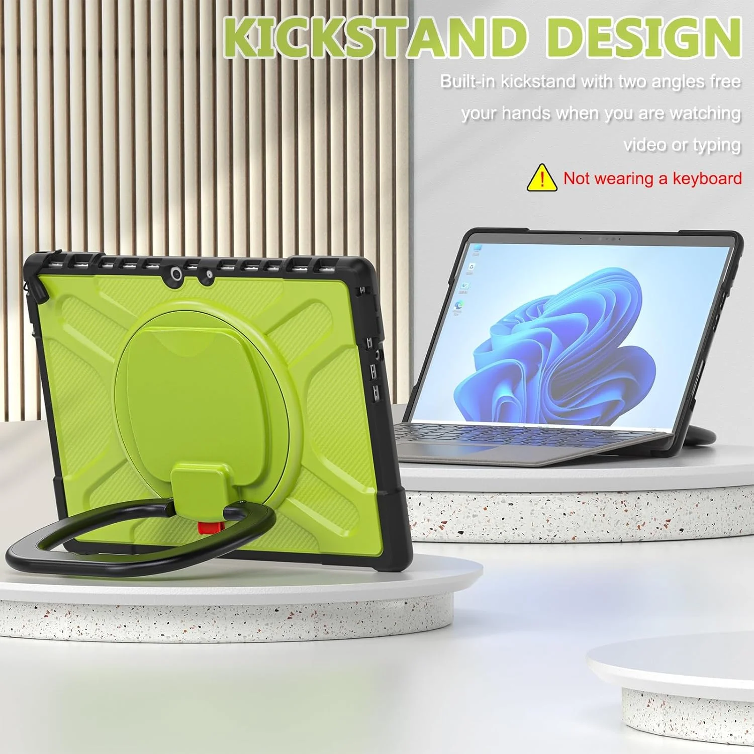 کیف محافظ سنگین و مقاوم سازگار با مایکروسافت سرفیس پرو 8 ۱۳ اینچی با پایه چرخان سازگار با کیبورد تایپ کاور با پایه نگهدارنده، کیف محافظ ضربه گیر و مقاوم در برابر ضربه (زرد سبز)