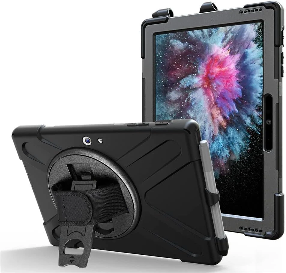 کیف محافظ هوهی مناسب برای مایکروسافت Surface Go 3 2021 / Surface Go 2 2020 10.5 اینچ، با پایه چرخان 360 درجه، بند دستی و شانه، ضد ضربه و مقاوم، رنگ مشکی