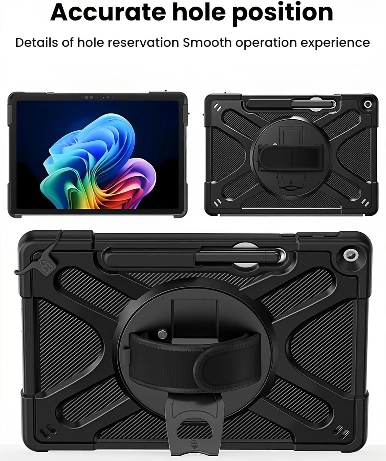 کاور مقاوم Gruattreay سازگار با Microsoft Surface Pro 12 اینچی 2025، کاور ضد ضربه کودکانه با پایه چرخان 360 درجه، بند دستی و بند شانه، سازگار با کیبورد Type Cover (مشکی)