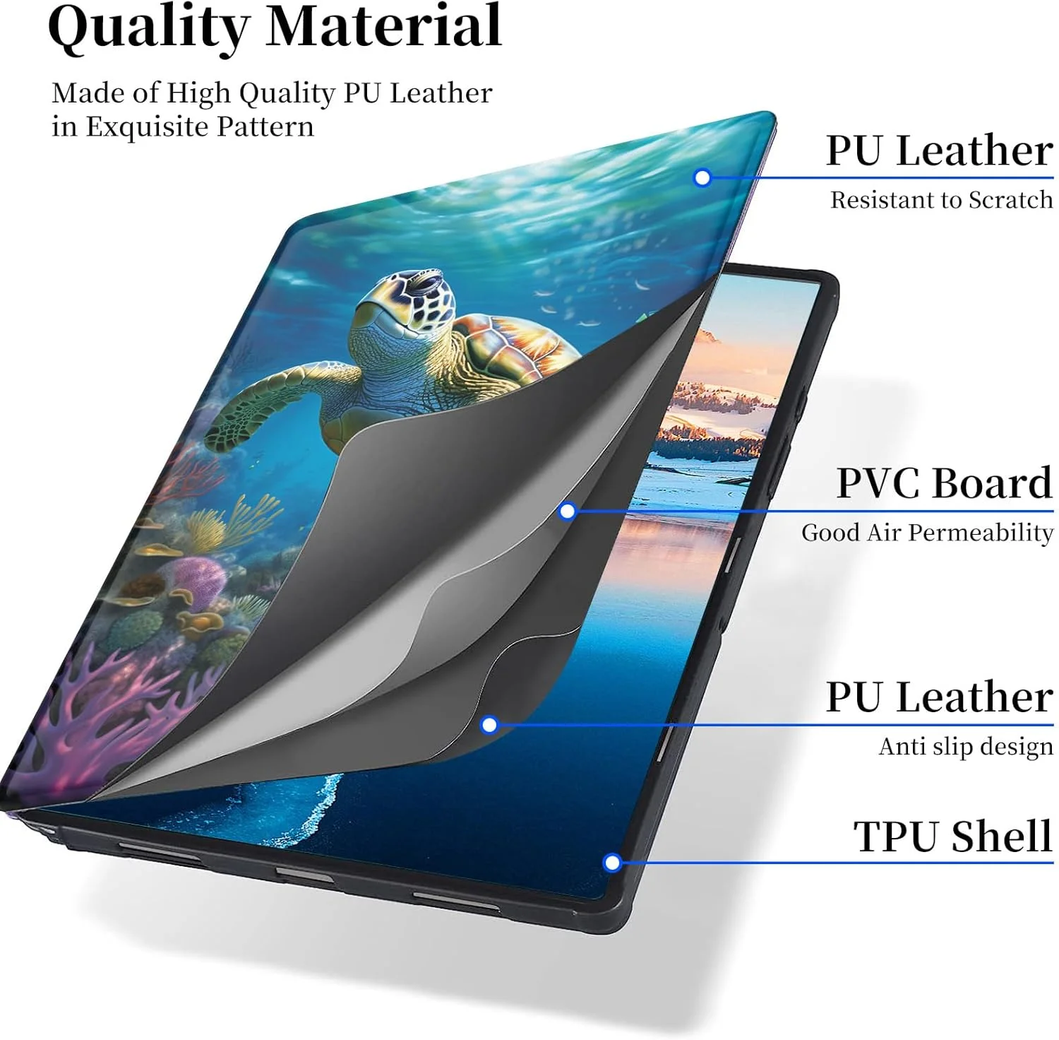 محافظ چرمی ACWDMKH برای مایکروسافت سرفیس پرو 9، کیف باریک و تاشو با زوایای دید چندگانه، پوشش ضد ضربه برای تبلت سرفیس پرو 9 اینچ 13، طرح لاک پشت دریایی استوایی
