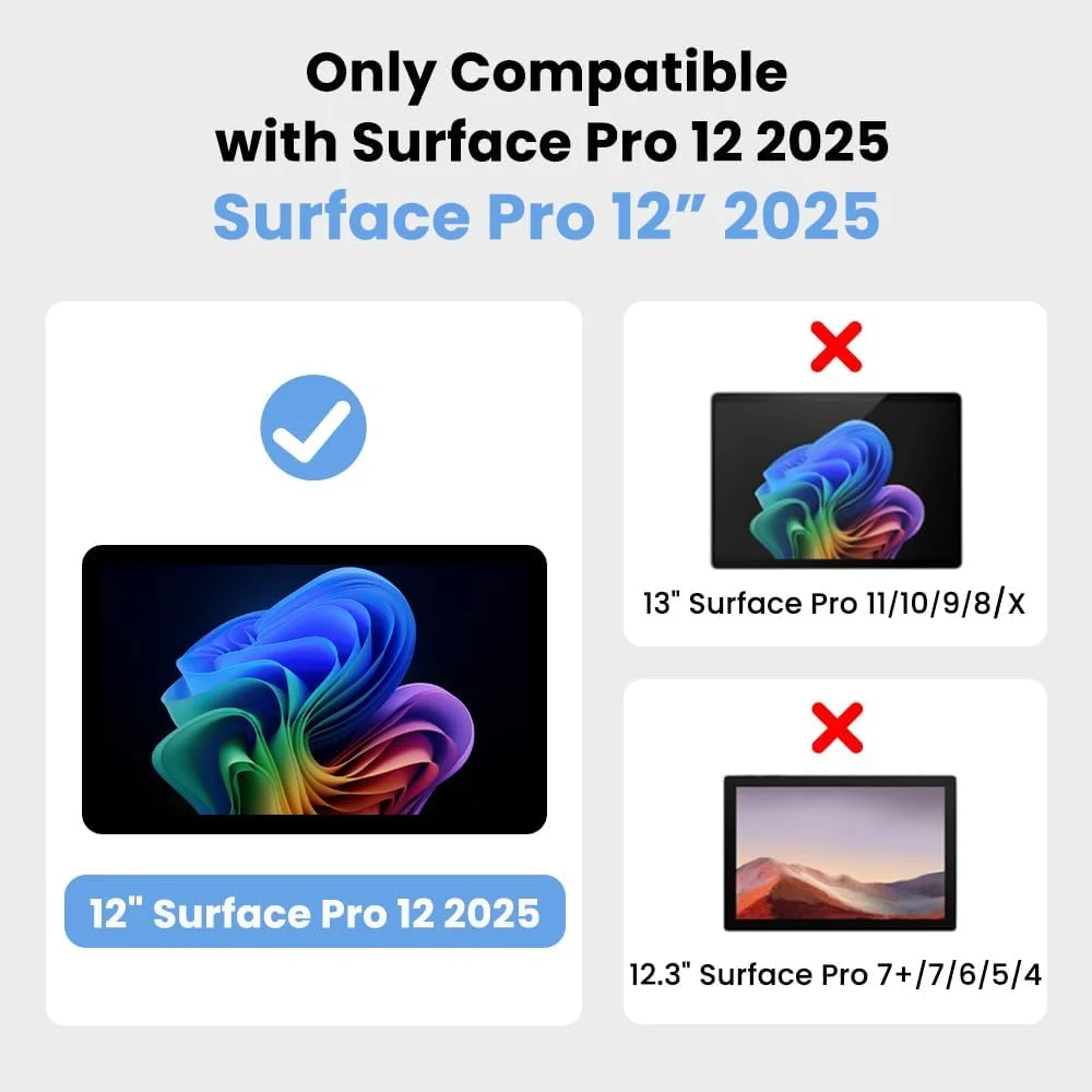 کاور Omnpak برای مایکروسافت Surface Pro 12 اینچ 2025، کاور محافظ با بند مچی و بند شانه، ضد ضربه، کاور مقاوم با زاویه دید چندگانه، سازگار با Type Cover