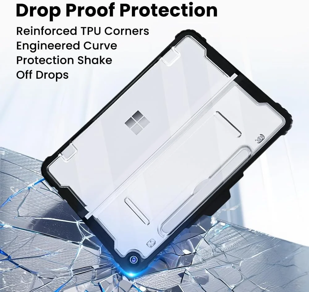 کاور Omnpak برای مایکروسافت Surface Pro 12 اینچ 2025، کاور محافظ با بند مچی و بند شانه، ضد ضربه، کاور مقاوم با زاویه دید چندگانه، سازگار با Type Cover