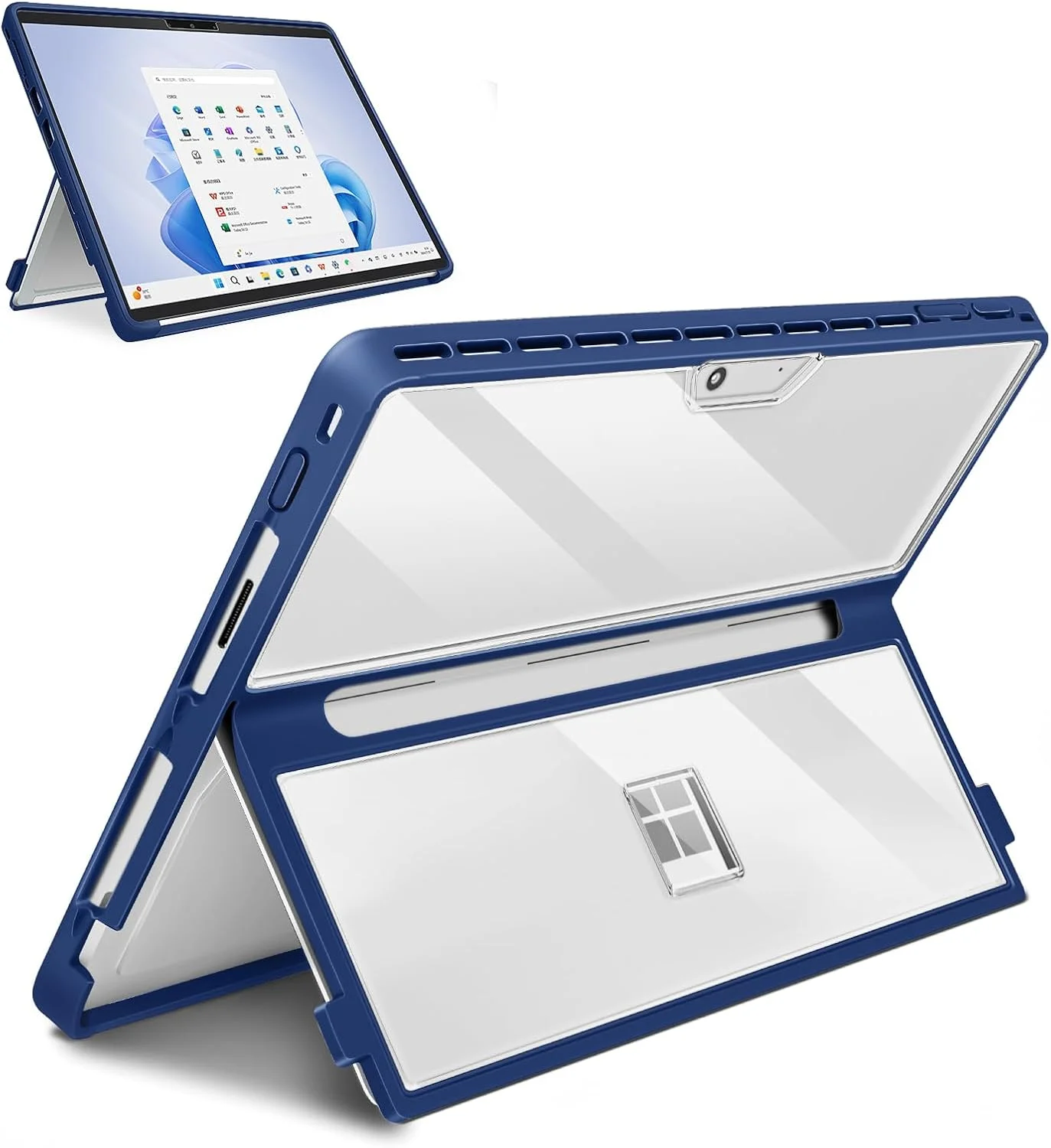 کاور مقاوم SSS·GRGB نسخه جدید مناسب برای مایکروسافت Surface Pro 11/10/9/8 13 اینچی، کاور یکپارچه و مقاوم سازگار با کیبوردهای Type Cover، شفاف و آبی تیره