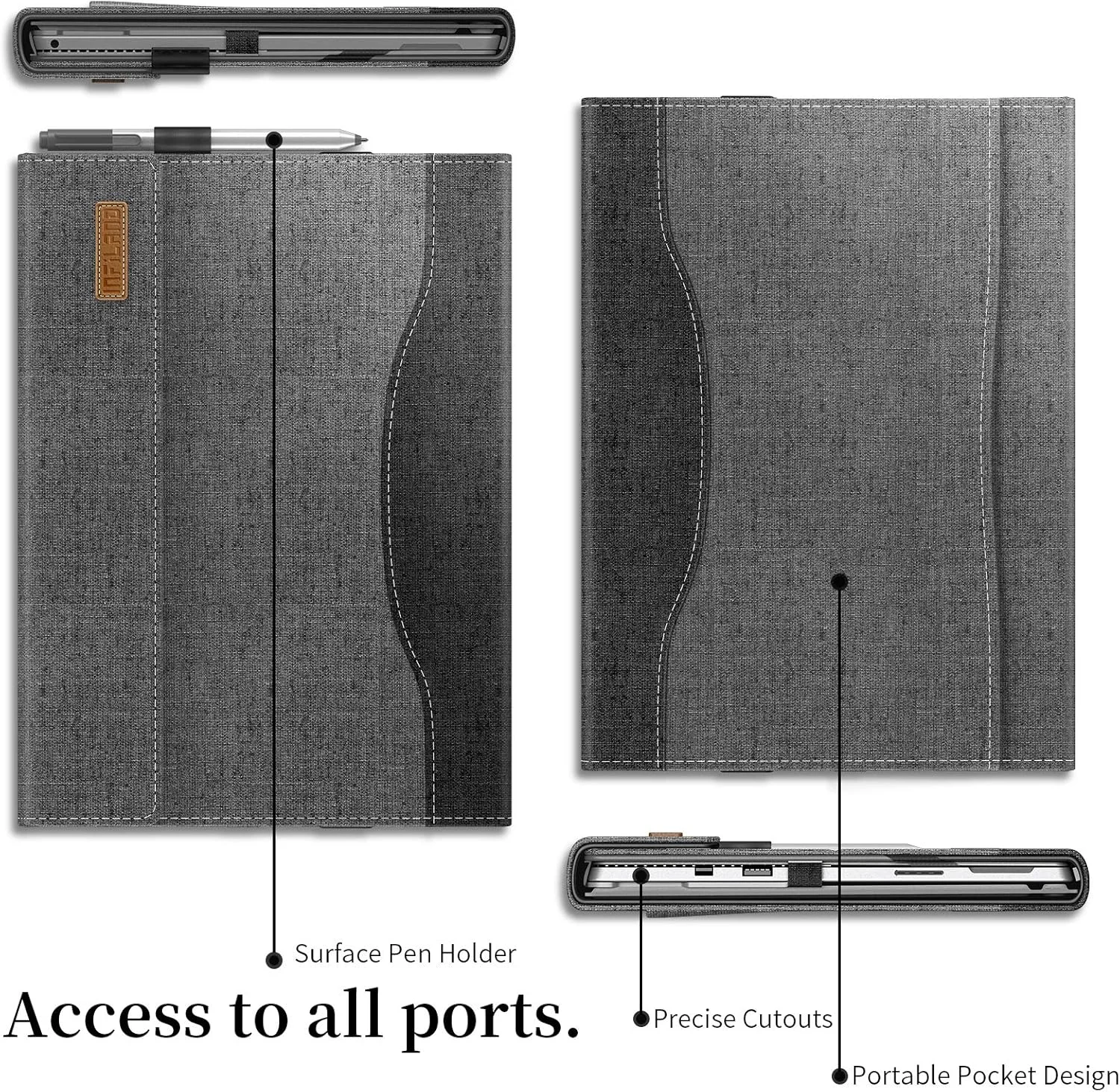کیف محافظ چند زاویه ای Infiland مناسب برای Microsoft Surface Pro 6، دارای جیب داخلی، سازگار با تبلت های 12.3 اینچی Microsoft Surface Pro 6/ Surface Pro 2017/ Surface Pro 4، خاکستری