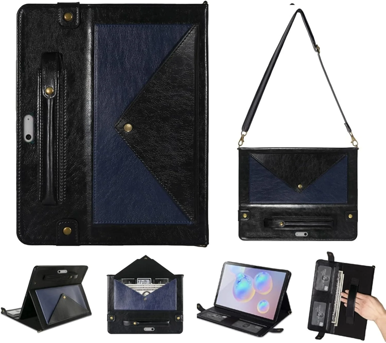 کیف تبلت چرمی گوشی های QIHANG SHIHUI مناسب برای Microsoft Surface Go 1/2 / 3 (رنگ: مشکی آبی)