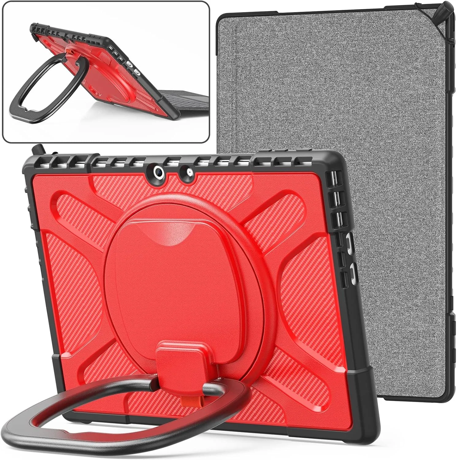 کاور تبلت ضد ضربه ZZjingli با دسته و پایه چرخان مناسب برای مایکروسافت Surface Pro 9 (آبی)(قرمز)(مشکی) (رنگ: قرمز)