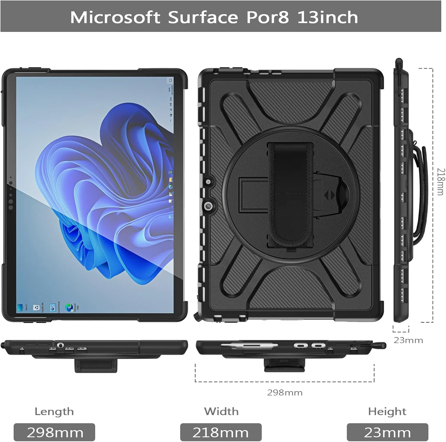 کیف محافظ تبلت برای مایکروسافت Surface Pro 8 13 اینچی 2021، کیف ضد ضربه با پایه، بند دستی و پایه چرخان، کیف محافظ مقاوم در برابر ضربه برای Surface Pro 8. مشکی کیف محافظ تبلت برای مایکروسافت Surface Pro 8 13 اینچی 2021، کیف ضد ضربه با پایه، بند دستی و پایه چرخان، کیف محافظ مقاوم در برابر ضربه برای Surface Pro 8. مشکی