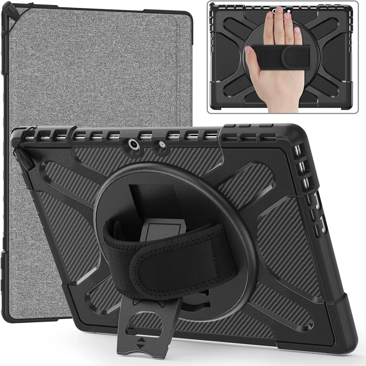 کاور تبلت ضد ضربه ZZjingli با استند چرخان و دستگیره برای مایکروسافت Surface Pro 9 (آبی)(قرمز)(مشکی) (رنگ: مشکی)