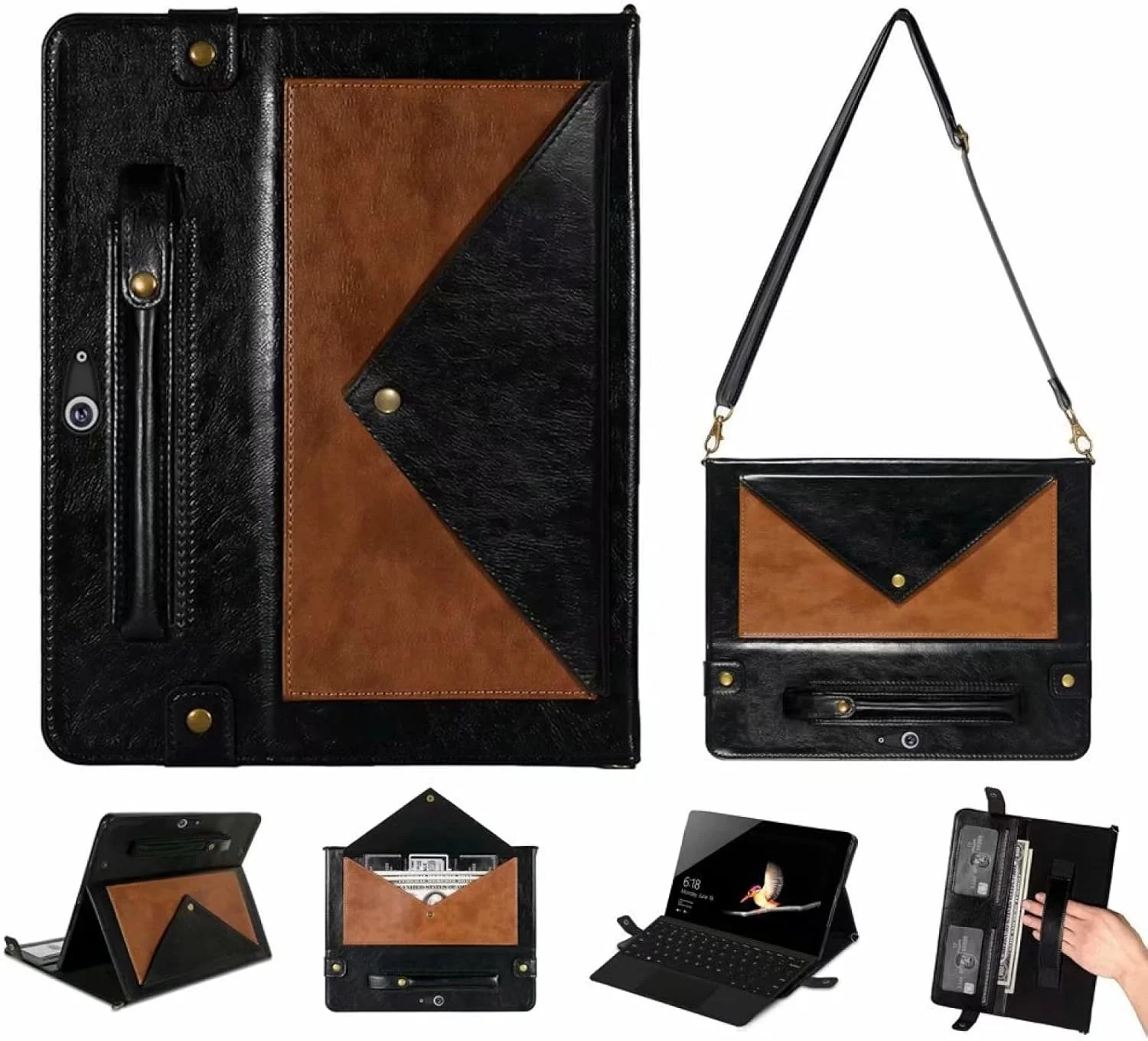 کیف تبلت چرمی ZZjingli با رنگ های متنوع مناسب برای Microsoft Surface Pro 8 (رنگ: قهوه ای مشکی)