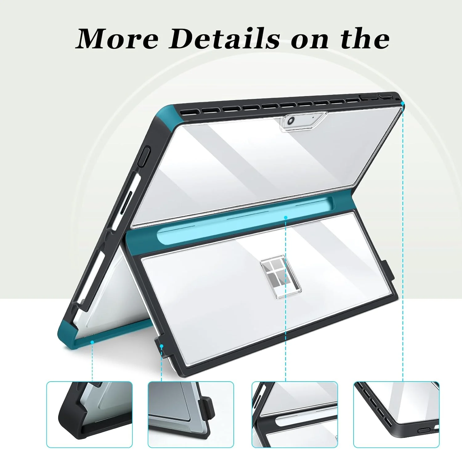 کاور تالتاو برای مایکروسافت Surface Pro 11 /Surface Pro 10 /Surface Pro 9 /Surface Pro 8 13 اینچی، کاور مقاوم یکپارچه سازگار با کیبوردهای Type Cover، (شفاف)