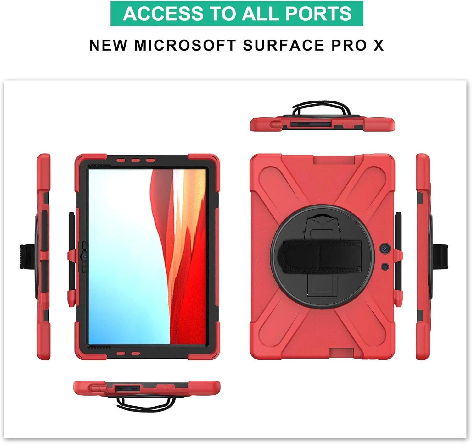 کیف محافظ برای مایکروسافت سرفیس پرو ایکس ۱۳ اینچ 2021/2020/2019، مقاوم در برابر ضربه [تست شده در سقوط از ارتفاع 15 فوت] پوشش محافظتی کامل بدنه با پایه چرخش 360 درجه، بند دستی و نگهدارنده قلم