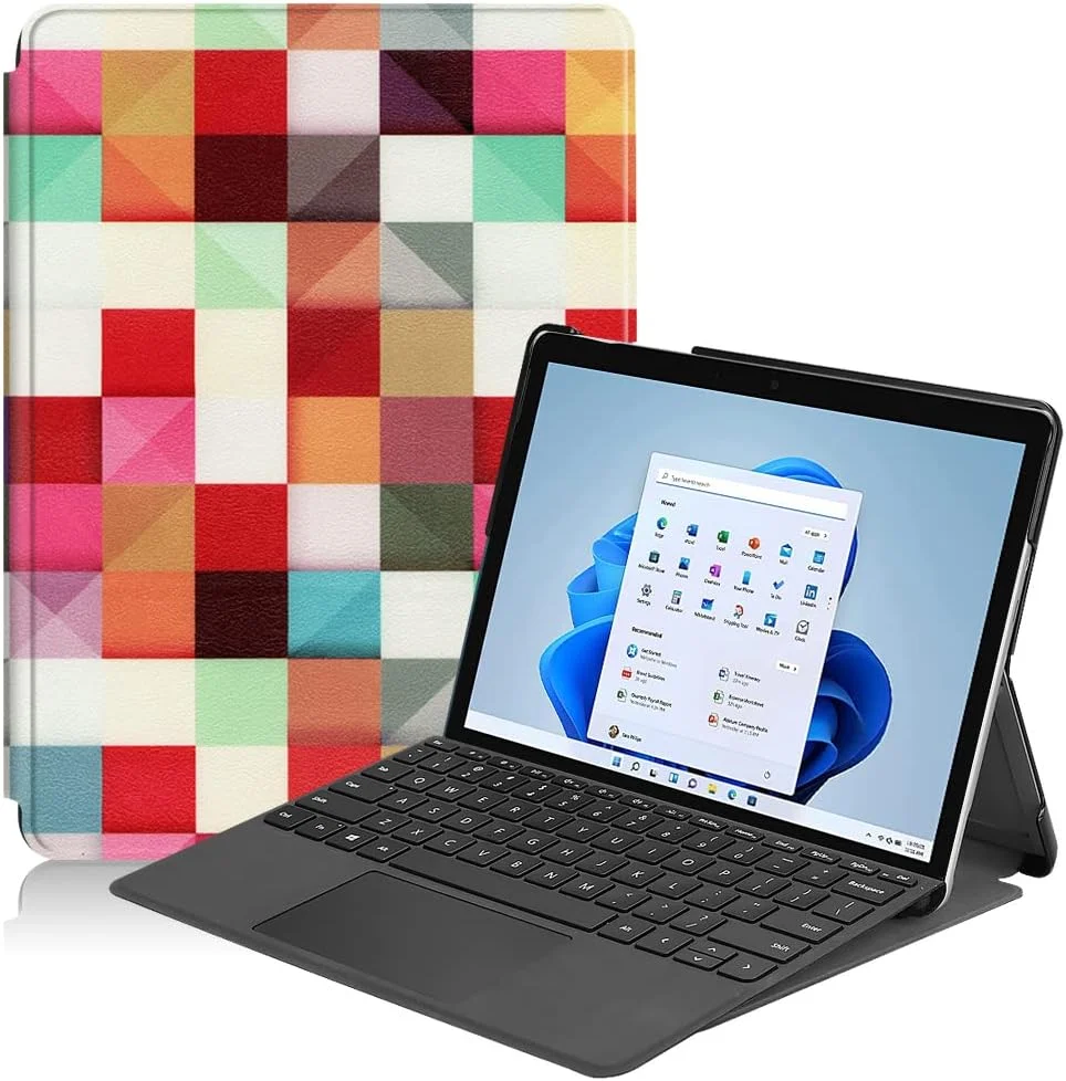 کیف تبلت RanTuo برای مایکروسافت Surface Go 4، چرم PU، سبک و نازک، ضد آب، ضد گرد و غبار، قاب محافظ ضد افتادن برای مایکروسافت Surface Go 4. (مکعب جادویی)