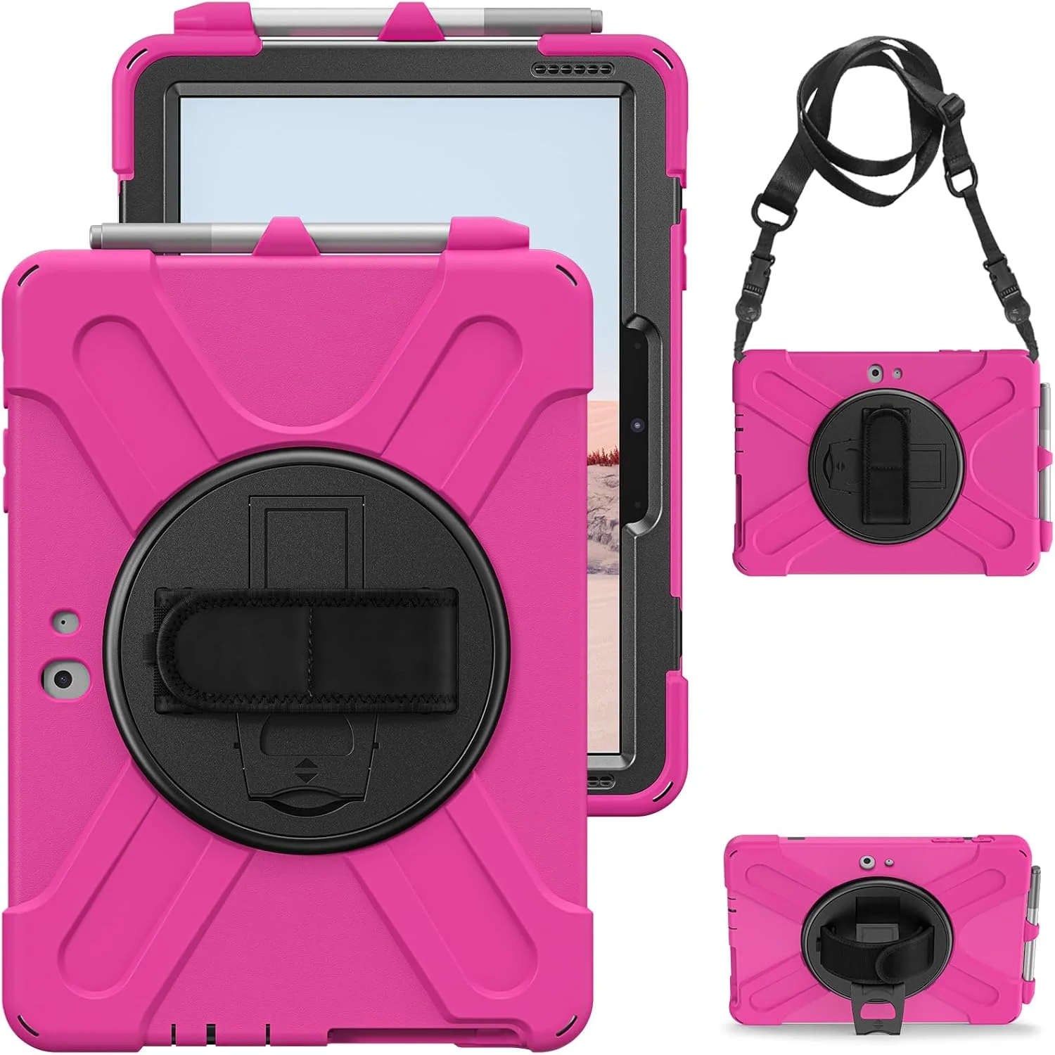 کیف تبلت سازگار با Microsoft Surface Go 3 2021/Surface Go 2 2020/Surface Go 2018 با بند شانه، پایه چرخان و دسته، کیف محافظتی مقاوم در برابر ضربه. قرمز گل رز کیف تبلت سازگار با Microsoft Surface Go 3 2021/Surface Go 2 2020/Surface Go 2018 با بند شانه، پایه چرخان و دسته، کیف محافظتی مقاوم در برابر ضربه. قرمز گل رز