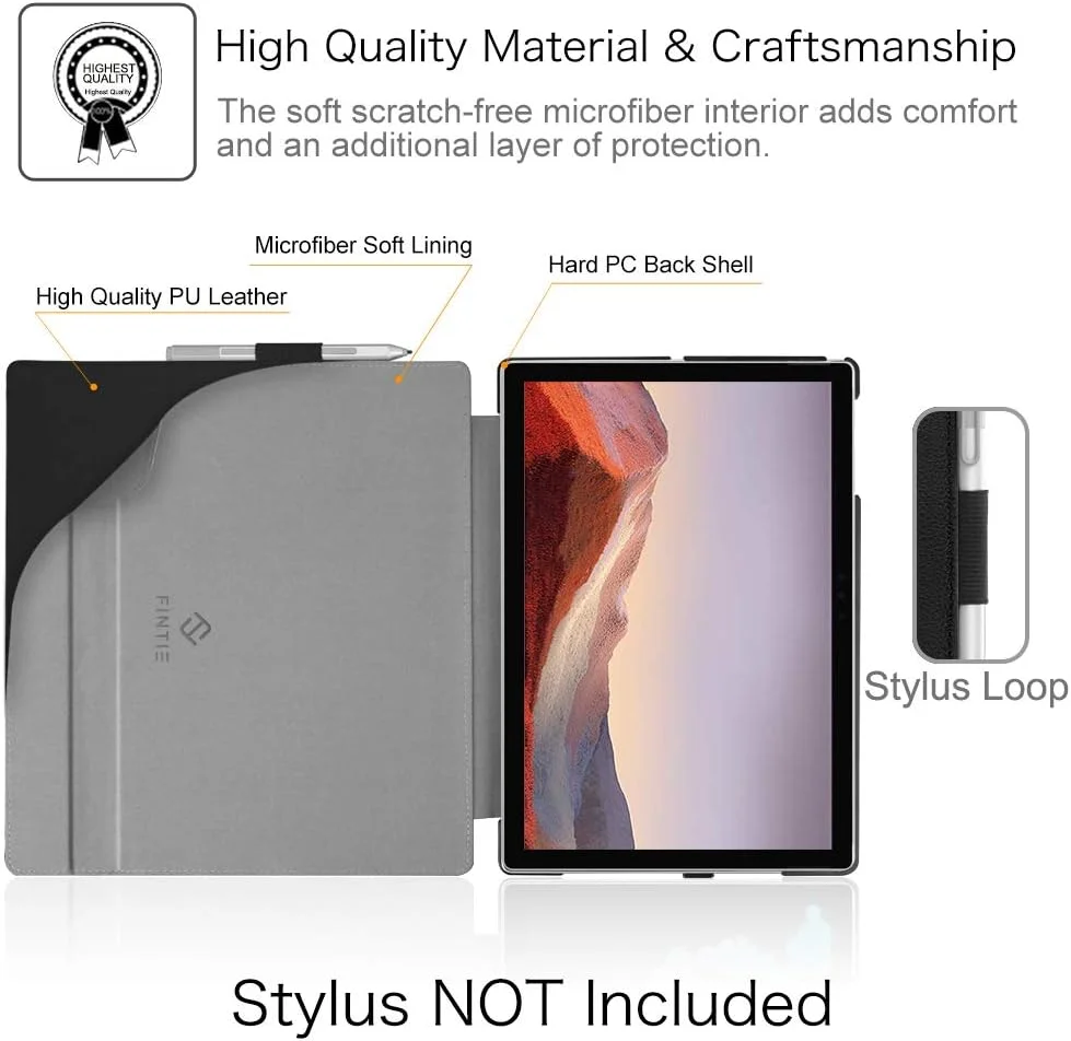 کیف Fintie برای تبلت 12.3 اینچی Microsoft Surface Pro 7 Plus/Surface Pro 7 / Surface Pro 6 / Surface Pro 5، جلد باریک و سخت با قابلیت استفاده از کیبورد Type Cover، مشکی
