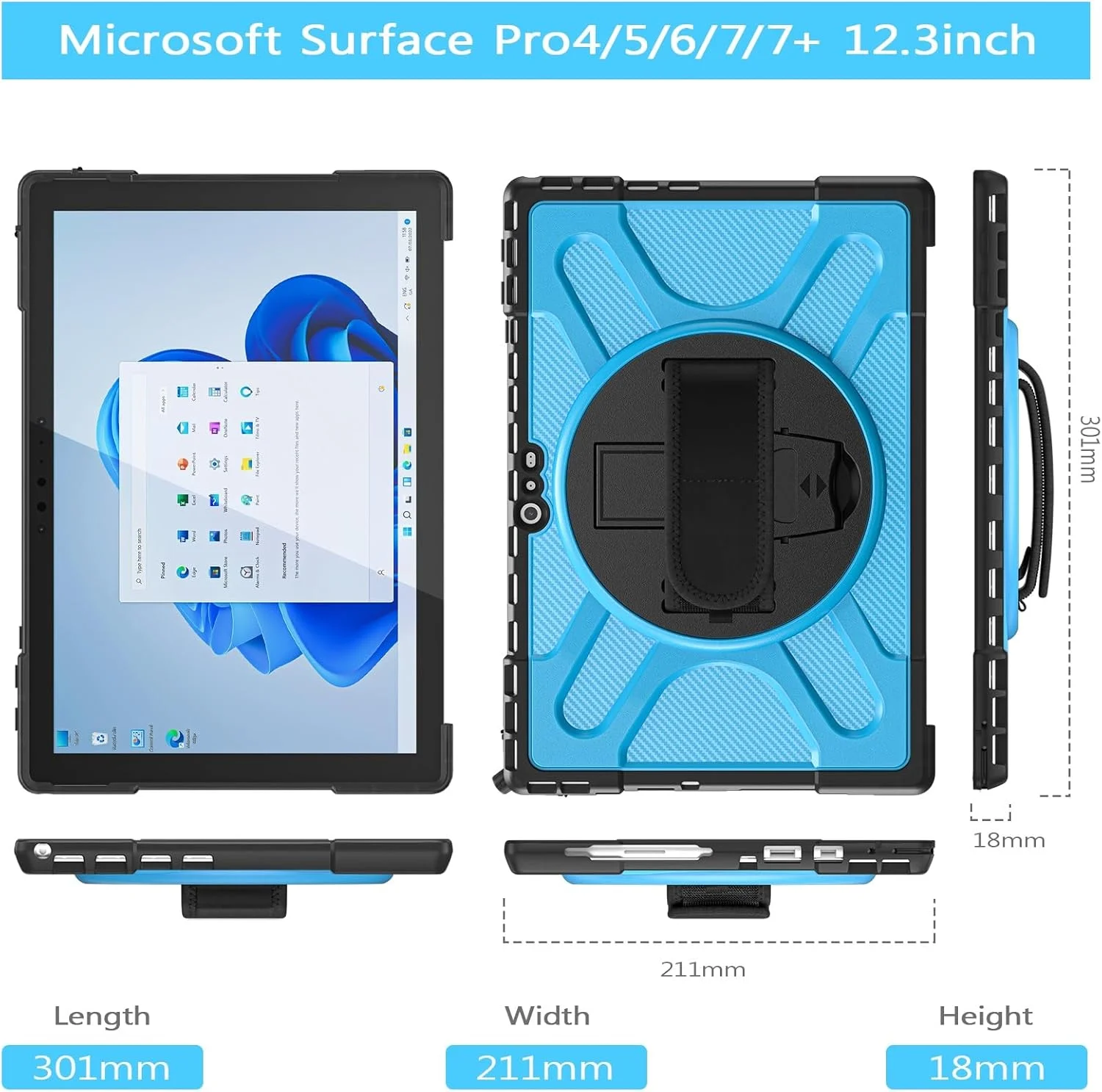 Travel with Tablet Case Compatible with Microsoft Surface Pro 7 Plus/Pro 7/ Pro 6/ Pro 5/ Pro 4 12.3 Inch Case with 360° Kickstand Compatible with Keyboard with Keypad Protected Case