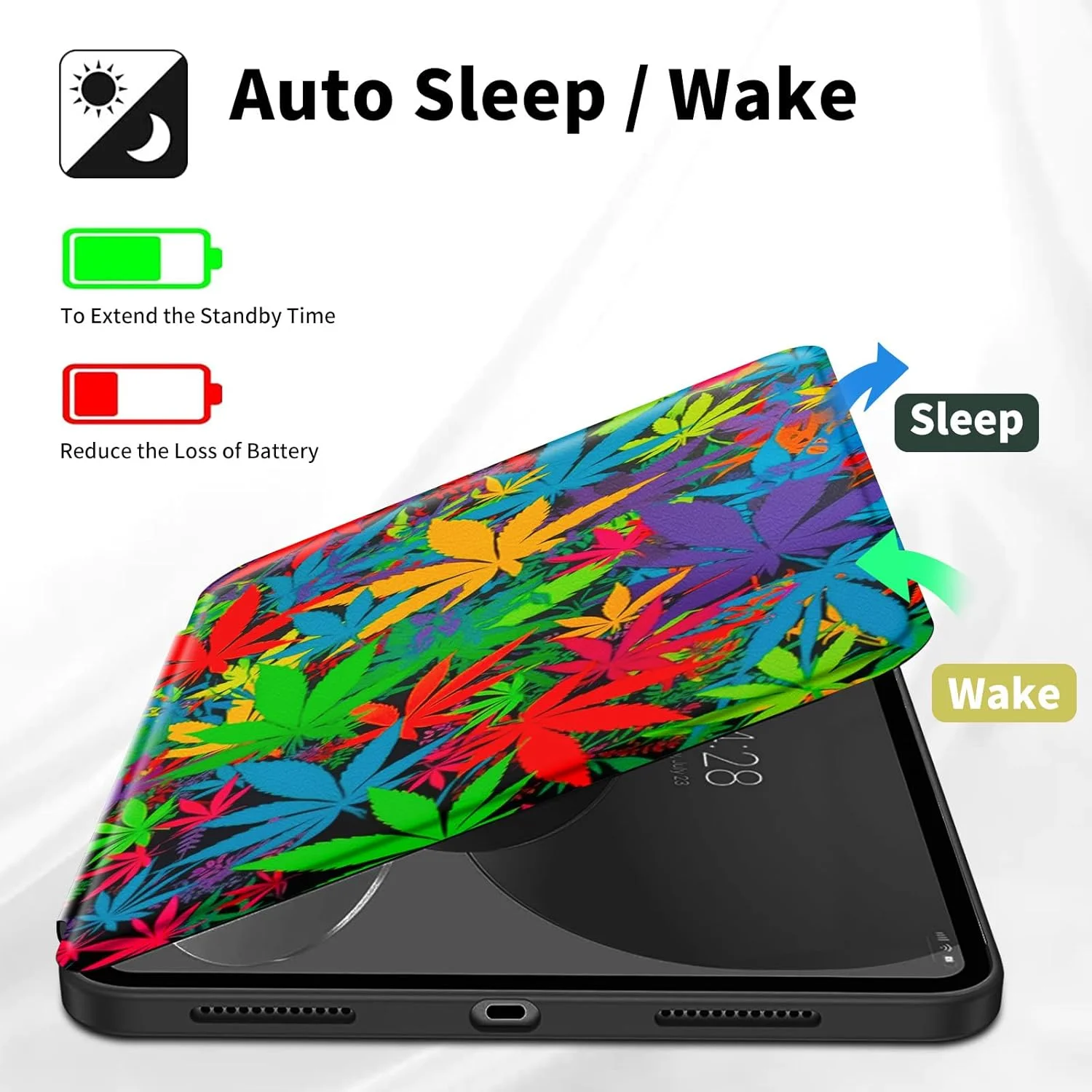 کاور چرخشی 360 درجه CGFGHHUY برای مایکروسافت Surface Pro 7 با سایز 12.3 اینچ، کاور هوشمند با قابلیت بیدار شدن/به خواب رفتن خودکار، مناسب برای Microsoft Surface Pro 7/7 Plus/6/5/4 - طرح برگ های رنگارنگ